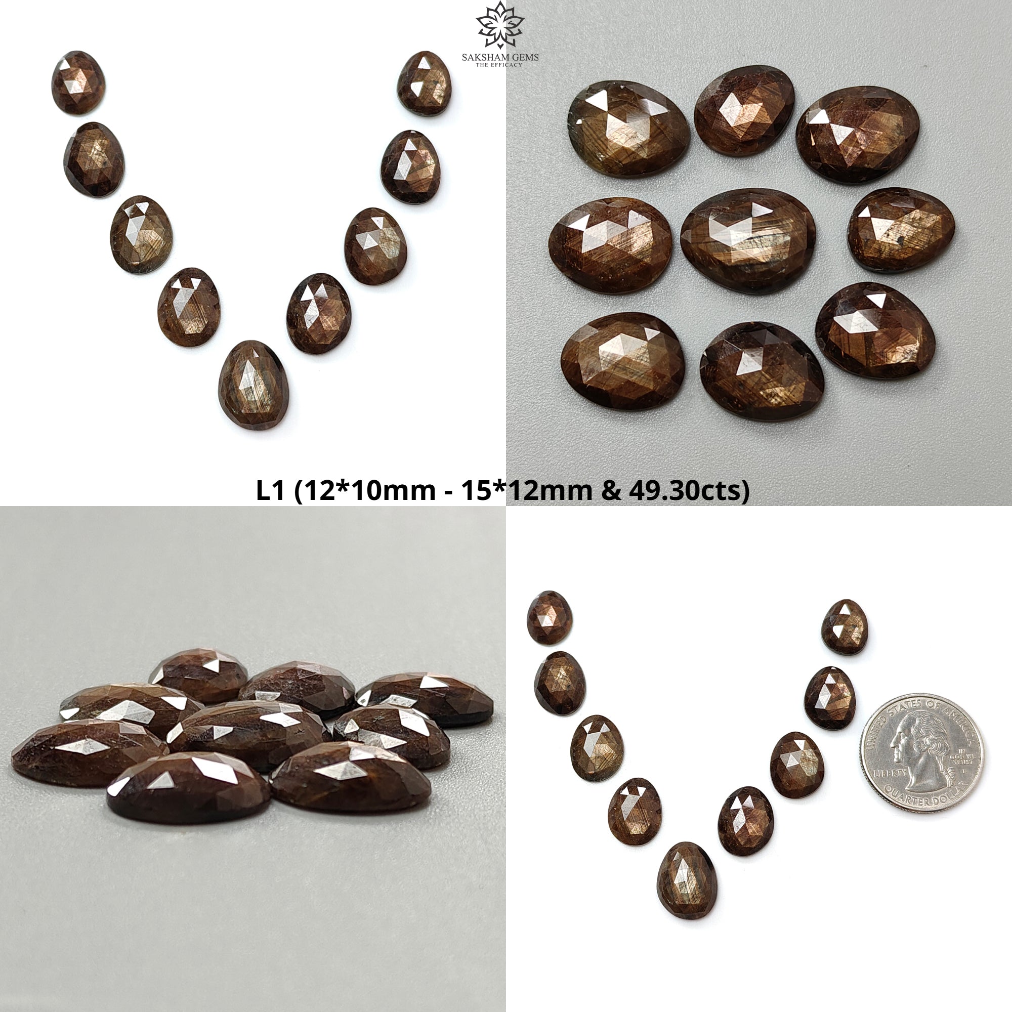 Natural Untreated Golden Brown & Silver Gray Sapphire Gemstone Rose Cut Slices - Faceted Egg Shape 9pcs Lot for Jewelry Making (Perfect for Rings, Necklaces, Earrings & DIY Craft Projects)
