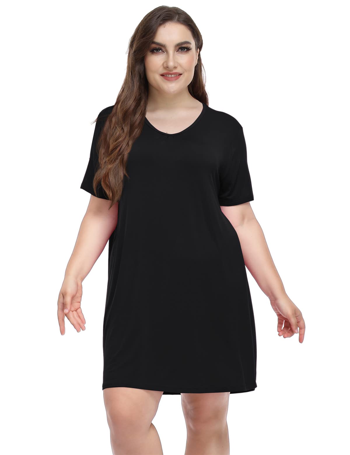 MissNina Women's Plus Size Nightgowns - Soft & Comfortable V-Neck Modal Sleepwear for Women, Sleep Shirts & Night Dresses - Perfect for Lounging, Sleeping & Relaxing at Home