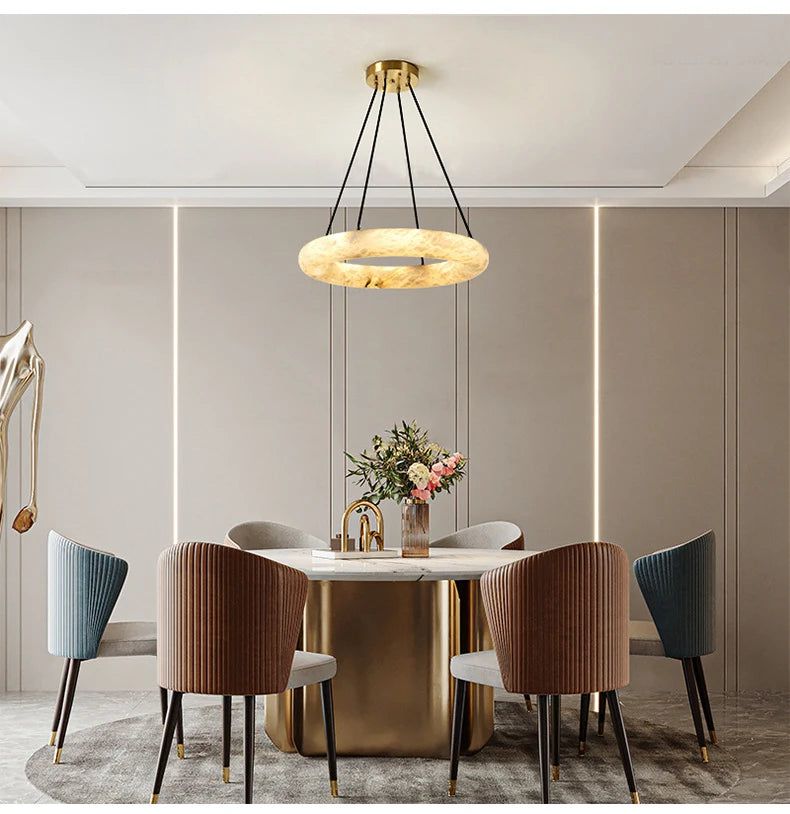 Spanish Natural Marble Chandelier - Elegant Ceiling Light Fixture for Dining Room, Living Room & Bedroom | Modern Luxury Home Decor Lighting