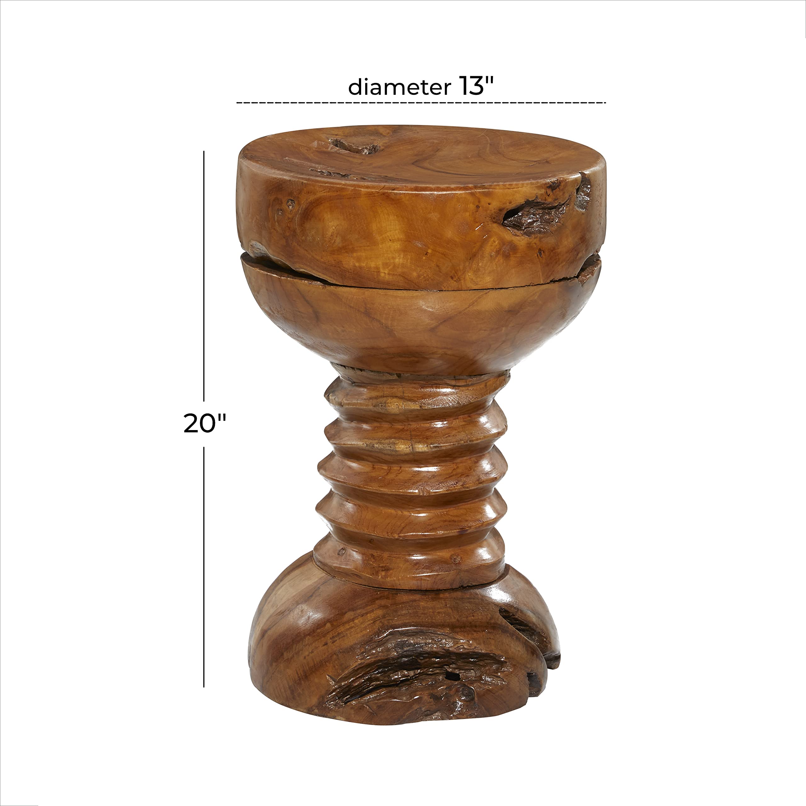Handmade Teak Wood Live Edge Side Table with Coiled Base - 13