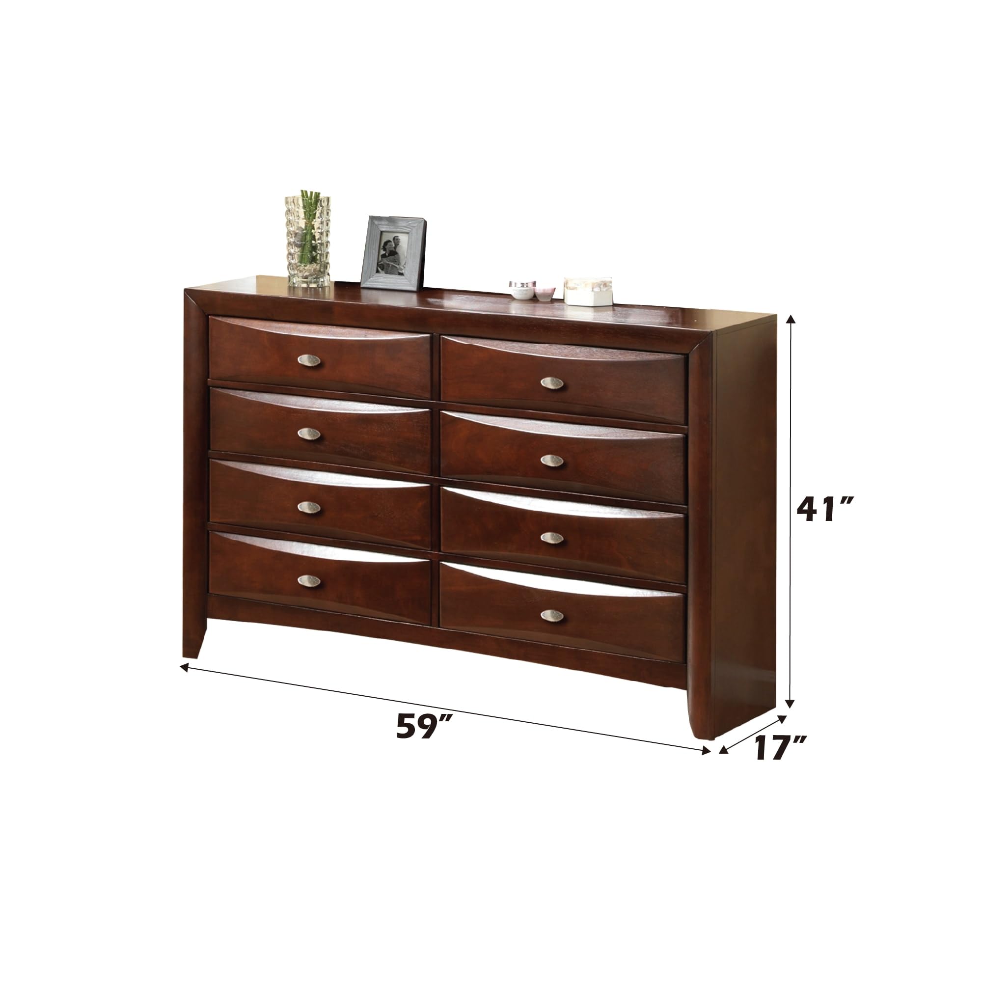 Acme Ireland 8-Drawer Espresso Wood Dresser - Stylish Bedroom Storage Furniture for Master Bedroom, Guest Room & Dorm Organization
