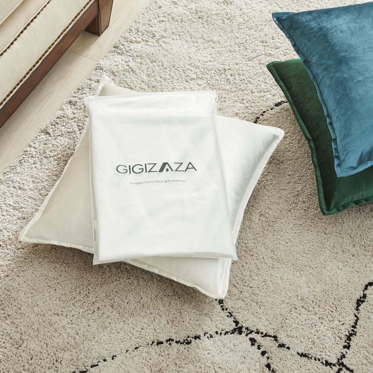 GIGIZAZA Velvet Decorative Throw Pillow Covers 16x16 Inches - Peacock White Ivory Square Couch Sofa Pillow Covers Set of 2 - Perfect for Living Room, Bedroom & Home Decor