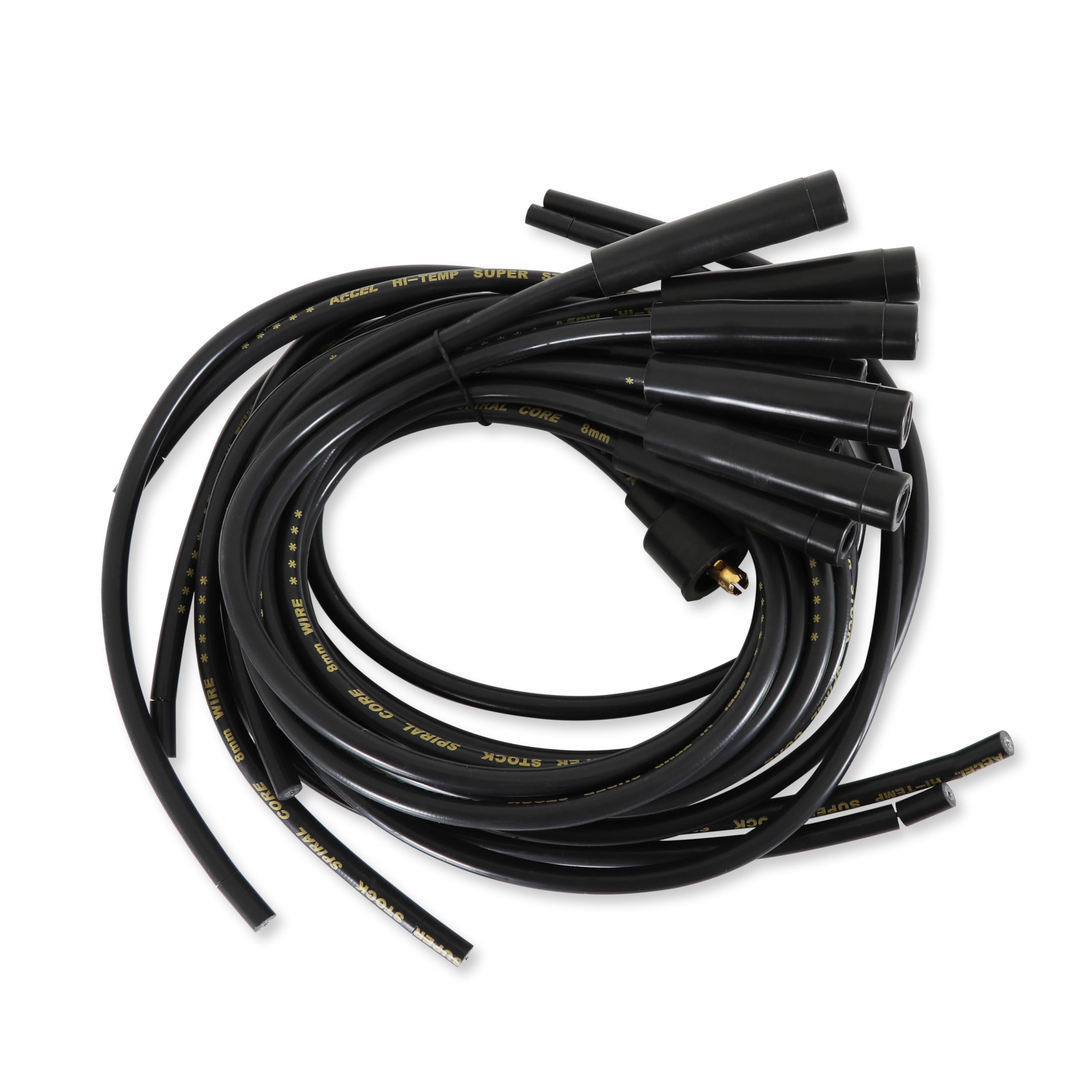 ACCEL 8mm Super Stock Spiral Universal Spark Plug Wire Set - Black | High Performance Ignition Wires for Muscle Cars & Hot Rods | Perfect for Racing, Street Performance & Engine Upgrades