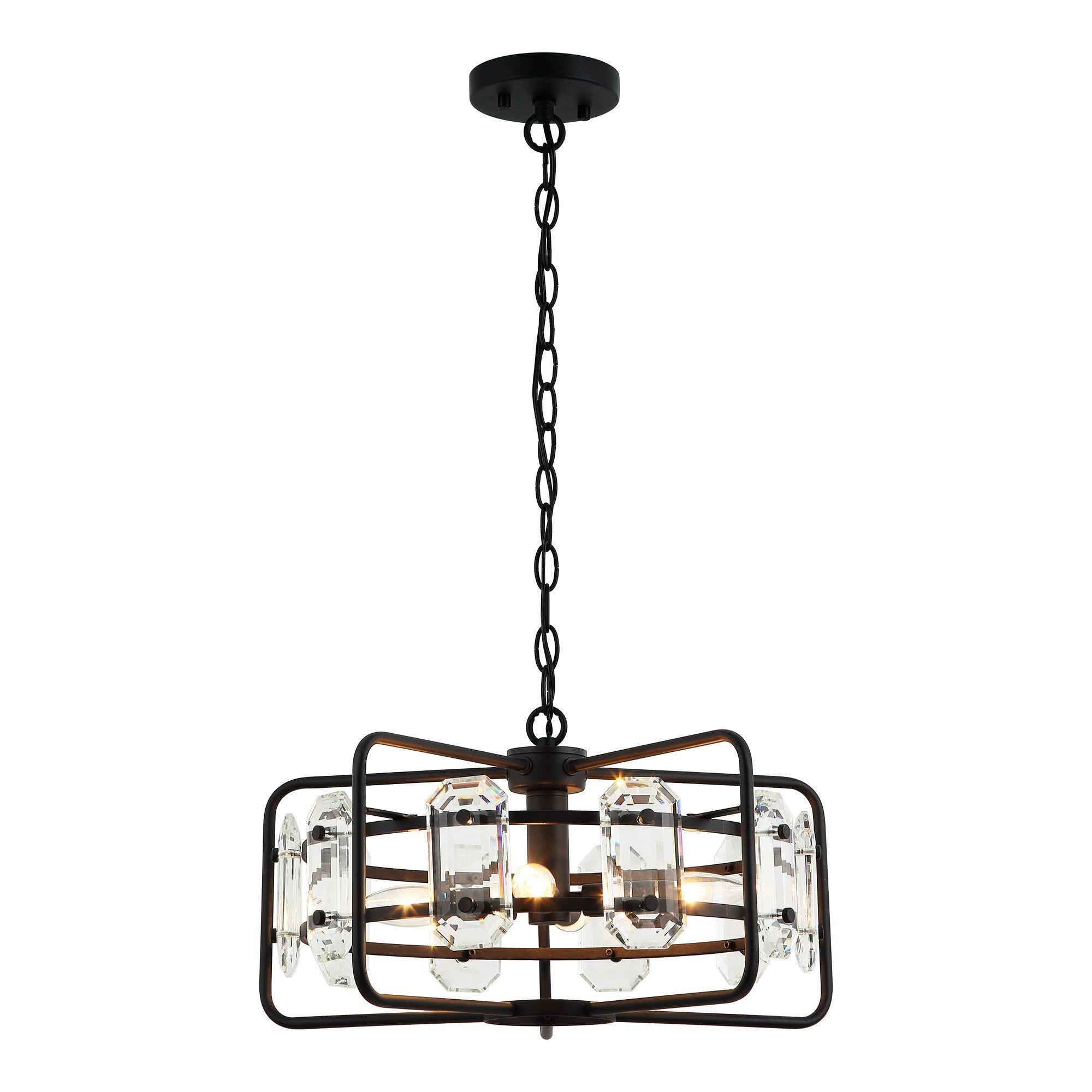 4-Light Modern Crystal Pendant Light Fixture - Gold or Black Finish - Perfect for Dining Room, Living Room, or Bedroom Ceiling Lighting