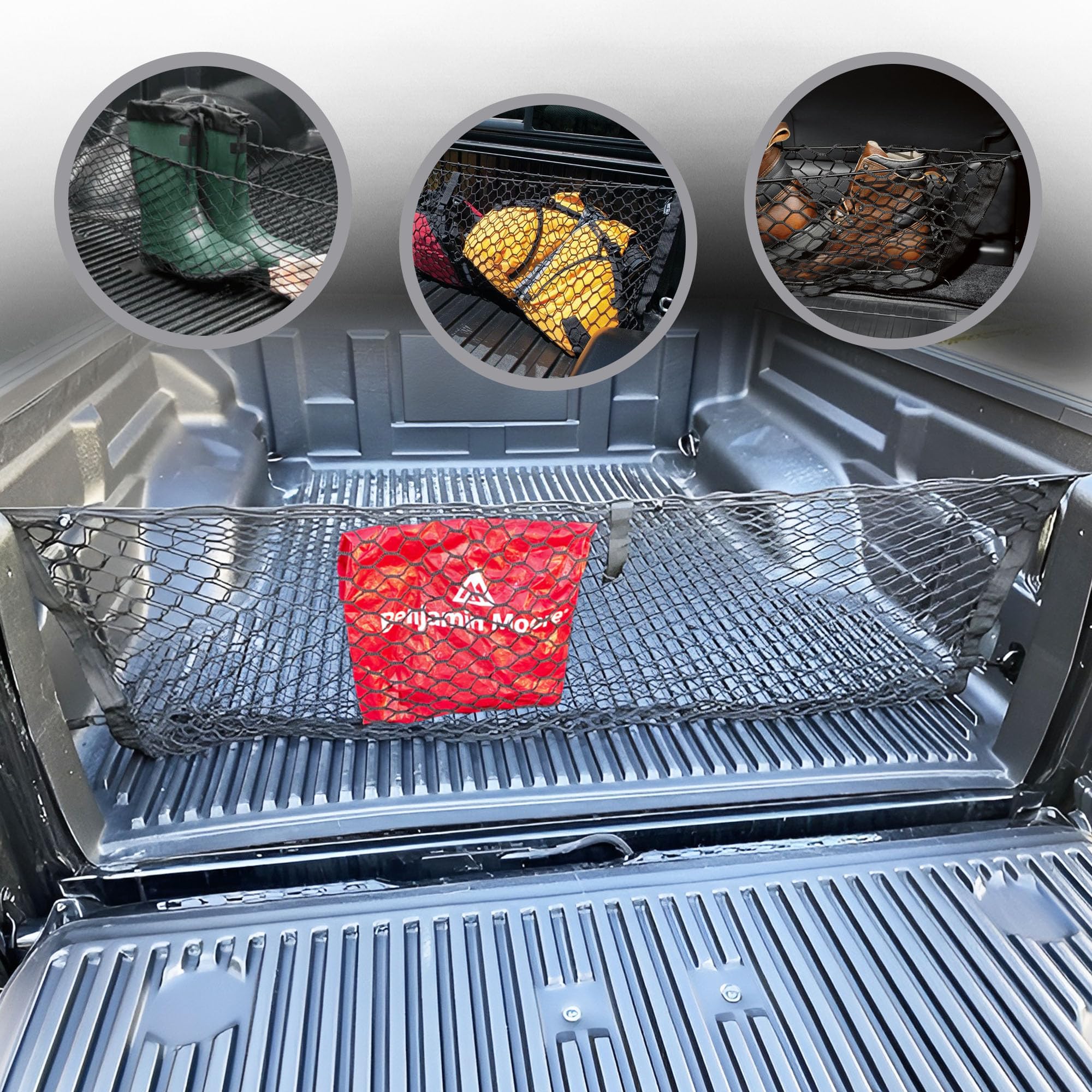 Premium Truck Bed Envelope Cargo Net for 2020-2025 Jeep Gladiator Sport with Plastic Bed Liner - Heavy Duty Vehicle Storage Organizer - Perfect for Camping Gear, Tools & Outdoor Equipment