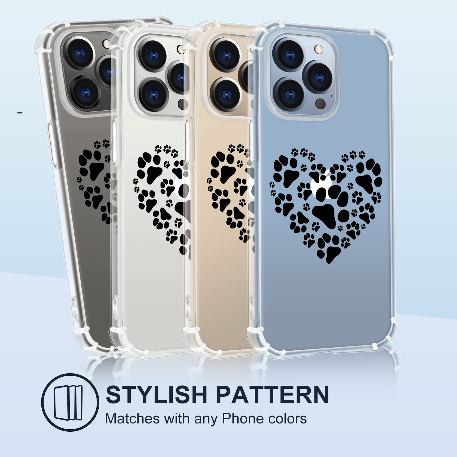 Cute Black Heart Cat Paw iPhone 12 & 12 Pro Case - Crystal Clear TPU Shockproof Phone Cover for Women & Girls - Soft Protective 6.1 Inch Case for Everyday Use & Fashion Accessory