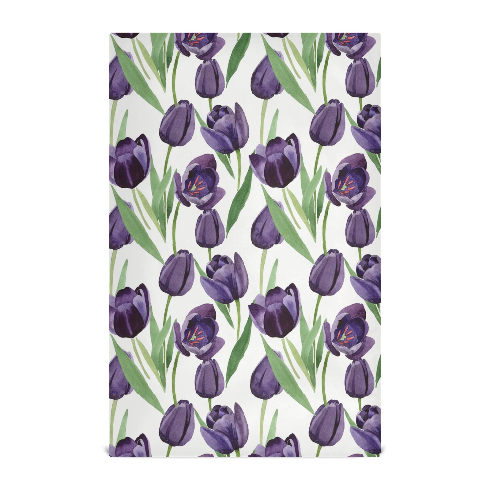 Set of 4 Purple Tulip Dish Towels with Green Leaves - Waffle Weave Kitchen Towels, Hemmed Napkins & Tea Towels with Hanging Loop - Perfect for Drying Dishes, Decorating Kitchen & Hosting Parties