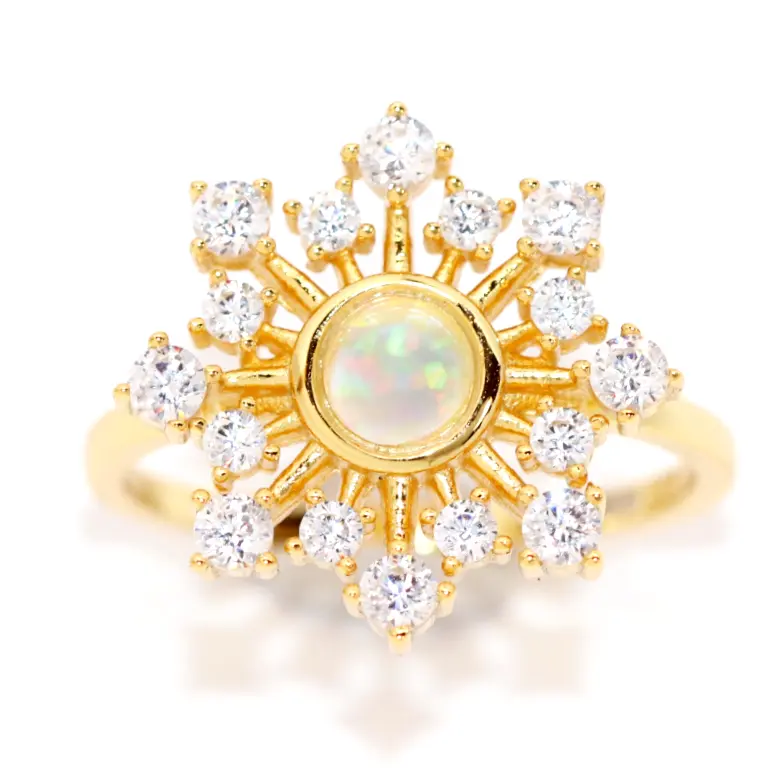 Ella Opal Burst Ring - Elegant Handmade Silver Jewelry with Natural Opal Gemstone | Perfect for Women's Birthday Gifts, Anniversary Presents & Special Occasions