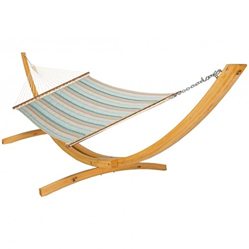 Premium Handcrafted Hatteras Hammocks - Large Gateway Mist Sunbrella Quilted Hammock with Free Extension Chains & Tree Hooks (13 ft x 55 in, 450 LB Capacity) - Perfect for Backyard Relaxation, Camping Trips & Beach Lounging - Made in USA
