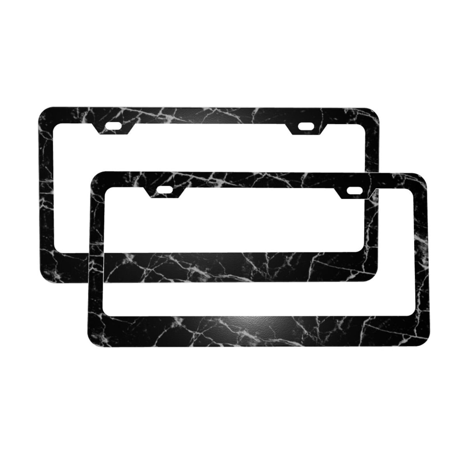 Premium Black & White Marble Matte Aluminum License Plate Frame with Black Screw Caps - 2 Pack (2 Holes) - Durable Car License Plate Cover Holder for US Vehicles - Perfect Gift for Men & Women - Ideal for Cars, Trucks, SUVs & Motorcycles
