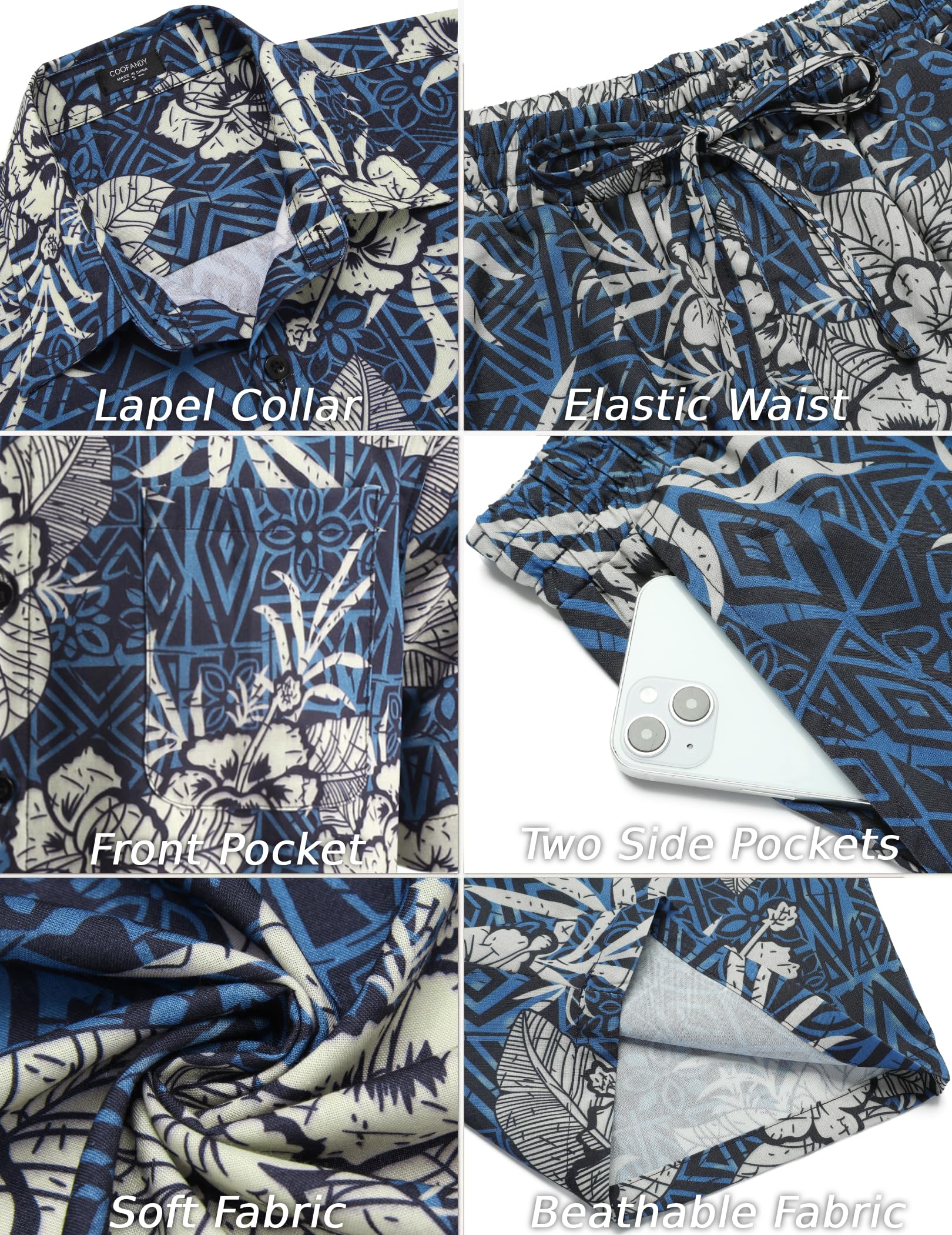 COOFANDY Men's Hawaiian Shirt and Shorts Set - 2 Piece Floral Print Matching Outfit for Summer Beach Vacation, Pool Party & Tropical Getaway