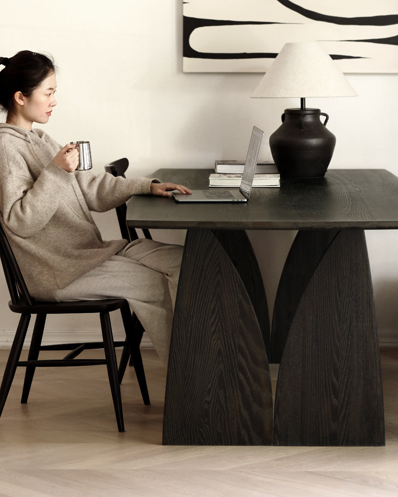 Handcrafted Oak Solid Wood Wabi Sabi Style Dining Table - Natural Wood Grain Texture - Modern Minimalist Furniture for Dining Room, Kitchen, or Open Concept Living Space