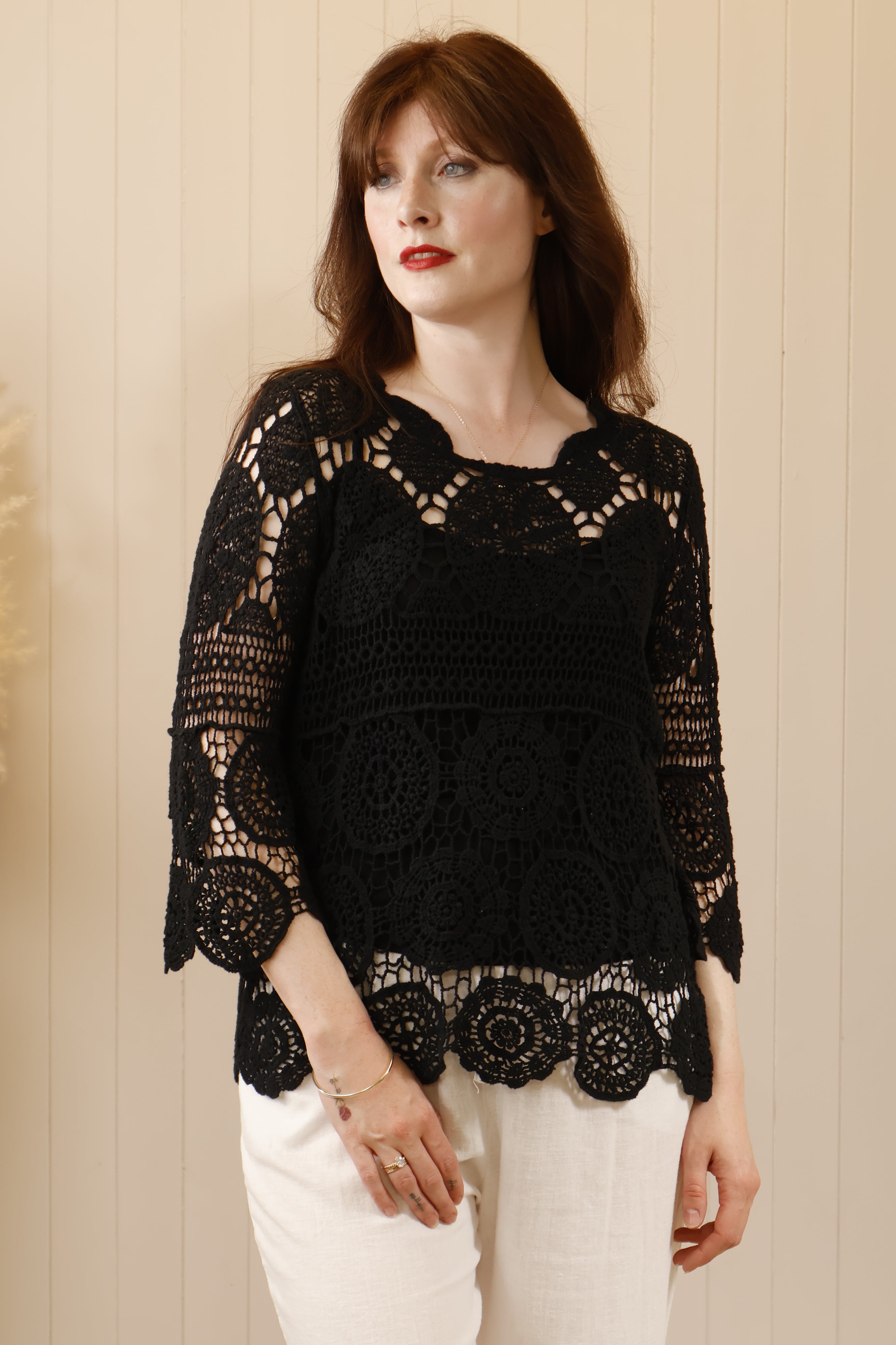Cassiane Crochet Top for Women - Black Lace Summer Boho Blouse - Perfect for Beach Vacation, Music Festival & Date Night Outfits