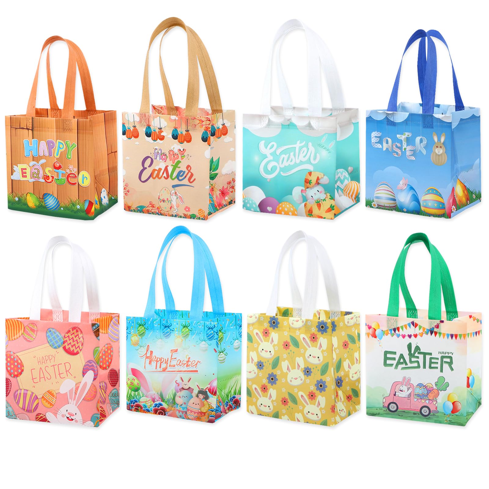 Easter Gift Bags 8Pcs - Reusable Bunny Egg Non-Woven Tote Bags with Handles for Kids Party, Easter Basket Stuffers, Holiday Favors & Treat Bags - Perfect for Easter Egg Hunts, Classroom Rewards & Spring Celebrations