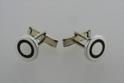 Sterling Silver Round Black Ring Cufflinks for Men - Elegant Dress Accessories for Weddings, Business & Formal Events