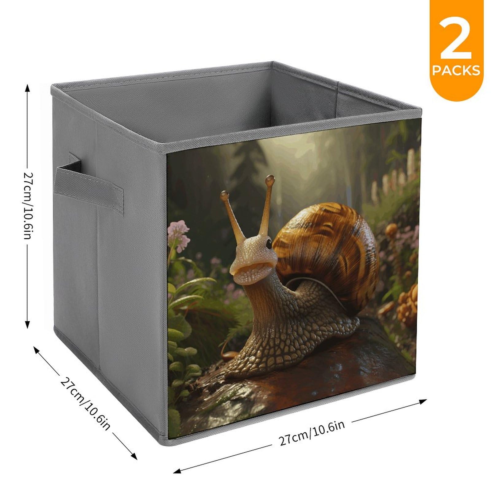 2PCS Foldable Storage Bins with Handles - Large Capacity Cartoon Snail Printed Storage Boxes for Playroom, Office & Home Organization | Perfect for Toys, Books & Clutter Control