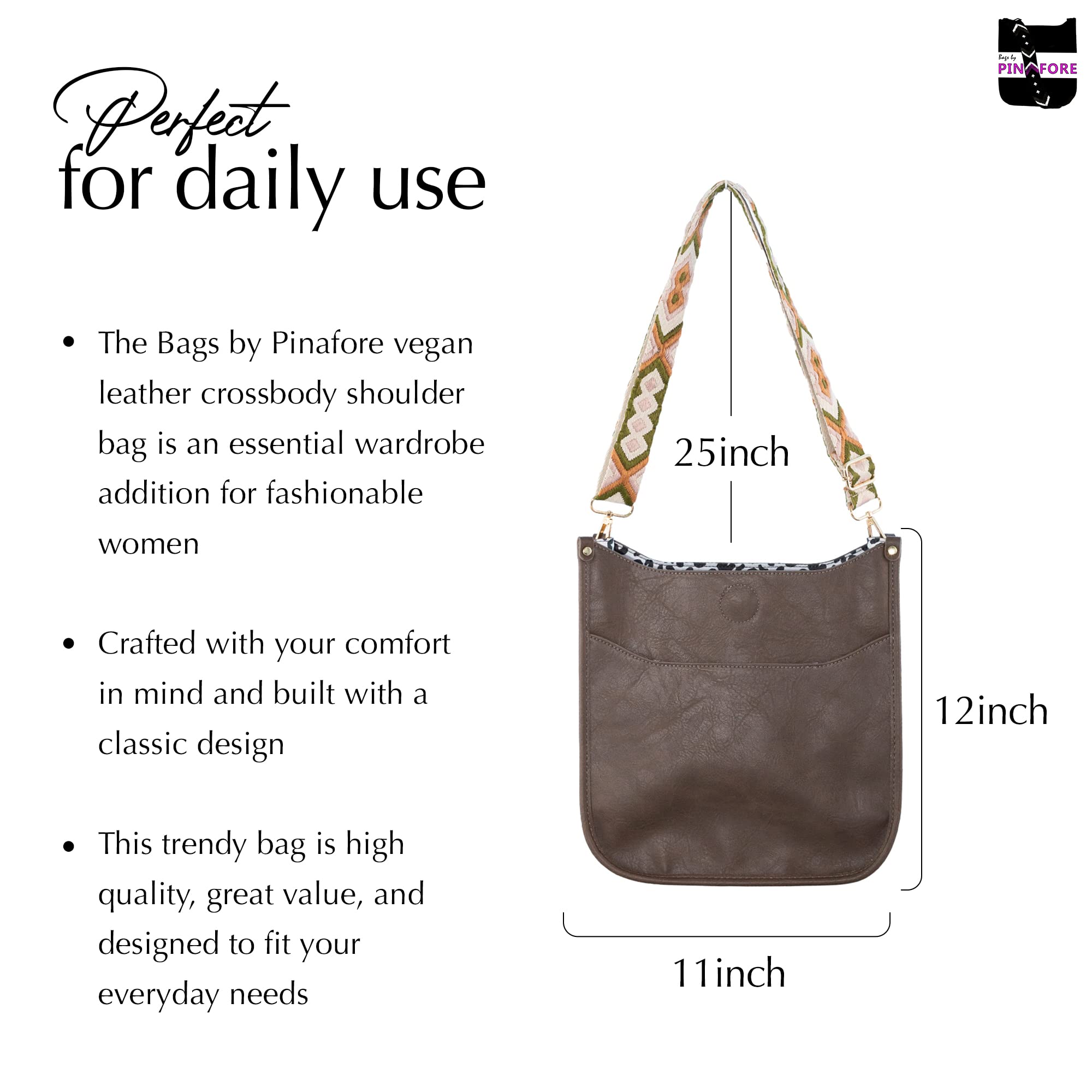 Vegan Leather Pinafore Crossbody Bag for Women - Adjustable Shoulder Strap - Perfect for Work, Travel & Everyday Use
