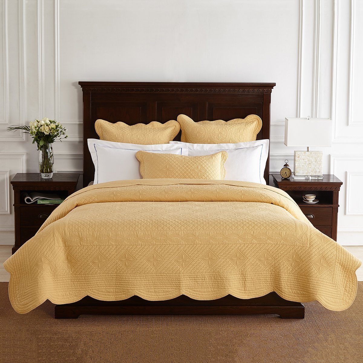 Luxury Pure Cotton Quilt by Calla Angel - Queen Size, Gold Yellow - Soft & Breathable Bedding for Master Bedroom, Guest Room, or Cozy Home Decor
