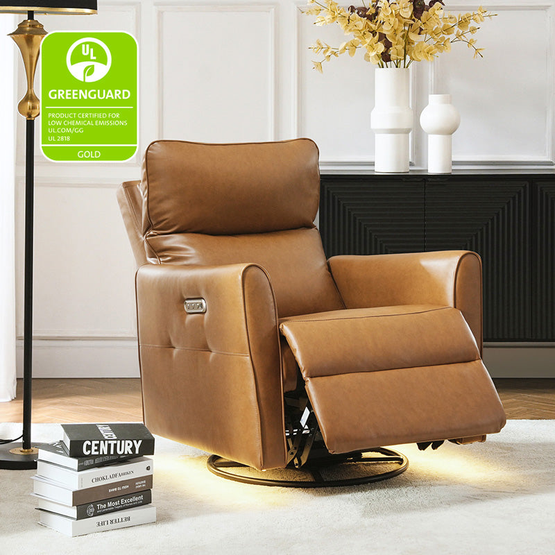 Modern Faux Leather Power Swivel Recliner Chair with USB Charging & Adjustable LED Reading Lamp - Perfect for Home Theater, Living Room & Office Relaxation