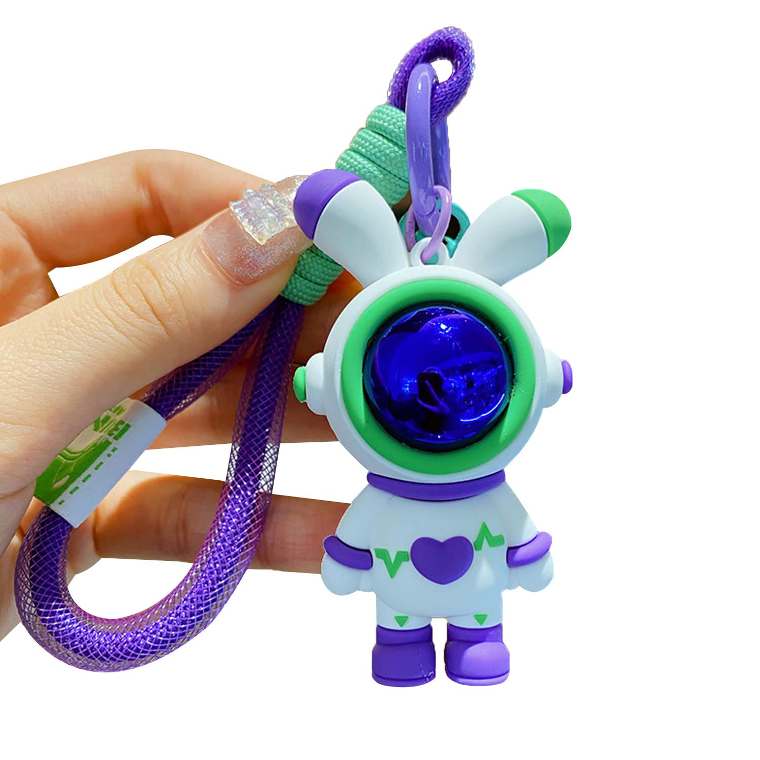 Cool Creative Astronaut Heart Love Rabbit Pendant Keychain - Unisex Bunny Keyring for Handbag, Purse, Backpack & Car Keys - Perfect Gift for Space Lovers & Couples (Purple) - Ideal for Everyday Use, Travel Accessories & Unique Gift Giving