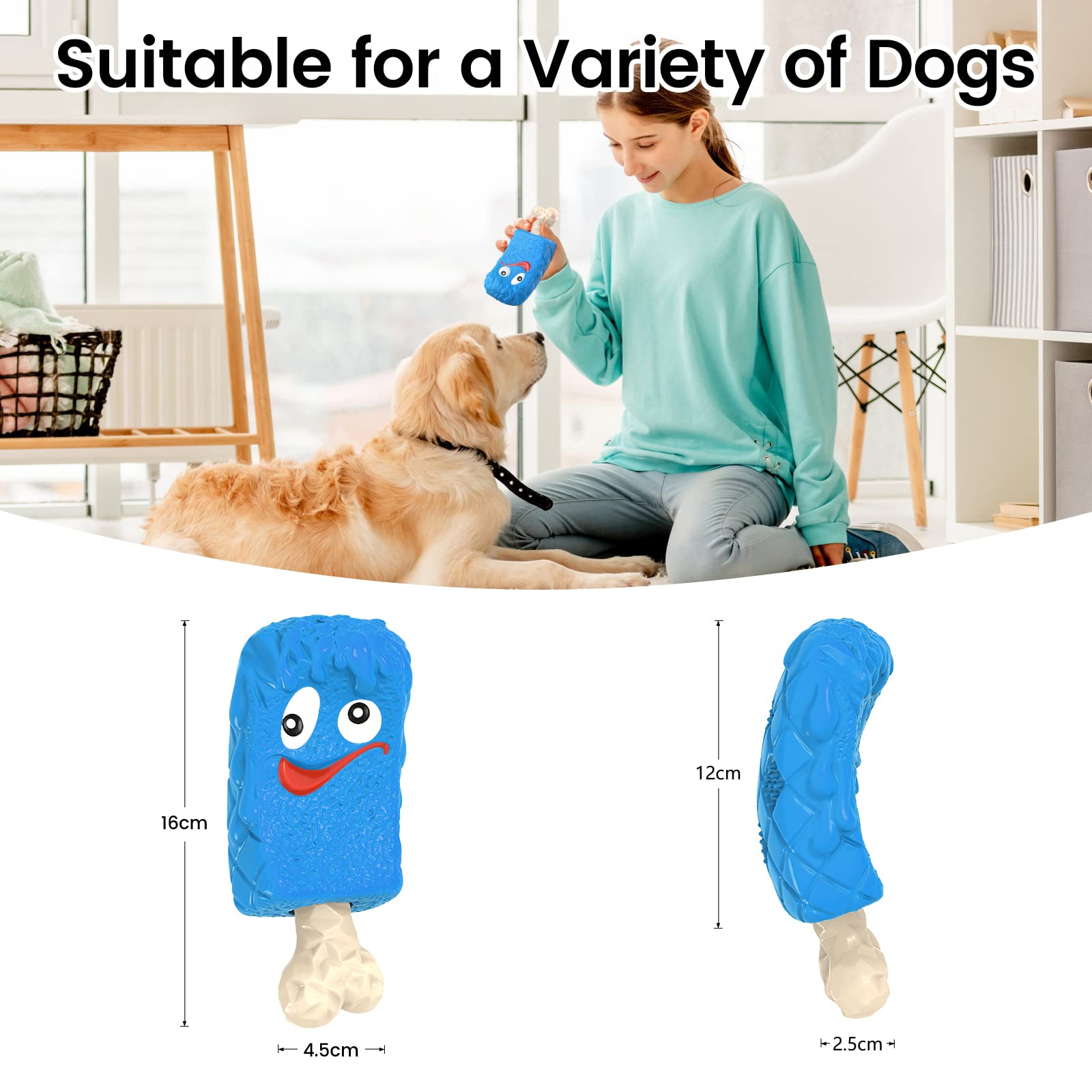 RUXAN Indestructible Dog Chew Toys for Aggressive Chewers - Natural Rubber Interactive Treat Toy with Milk Flavor for Medium & Large Dogs - Perfect for Chewing, Chase, Fetch and Training Sessions