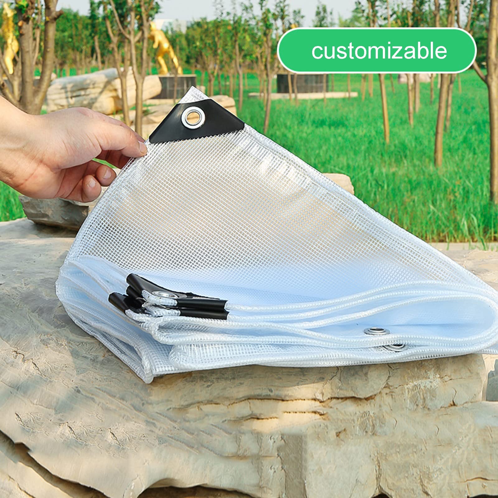 Heavy Duty Clear Vinyl Tarpaulin with Eyelets - 2x3m/6.5x9.8ft Waterproof Transparent Tarp Cover for Camping, Gardening, Travel, Canopy & Outdoor Protection - Durable Awning for Patio, Boat Cover, Greenhouse & Temporary Shelter
