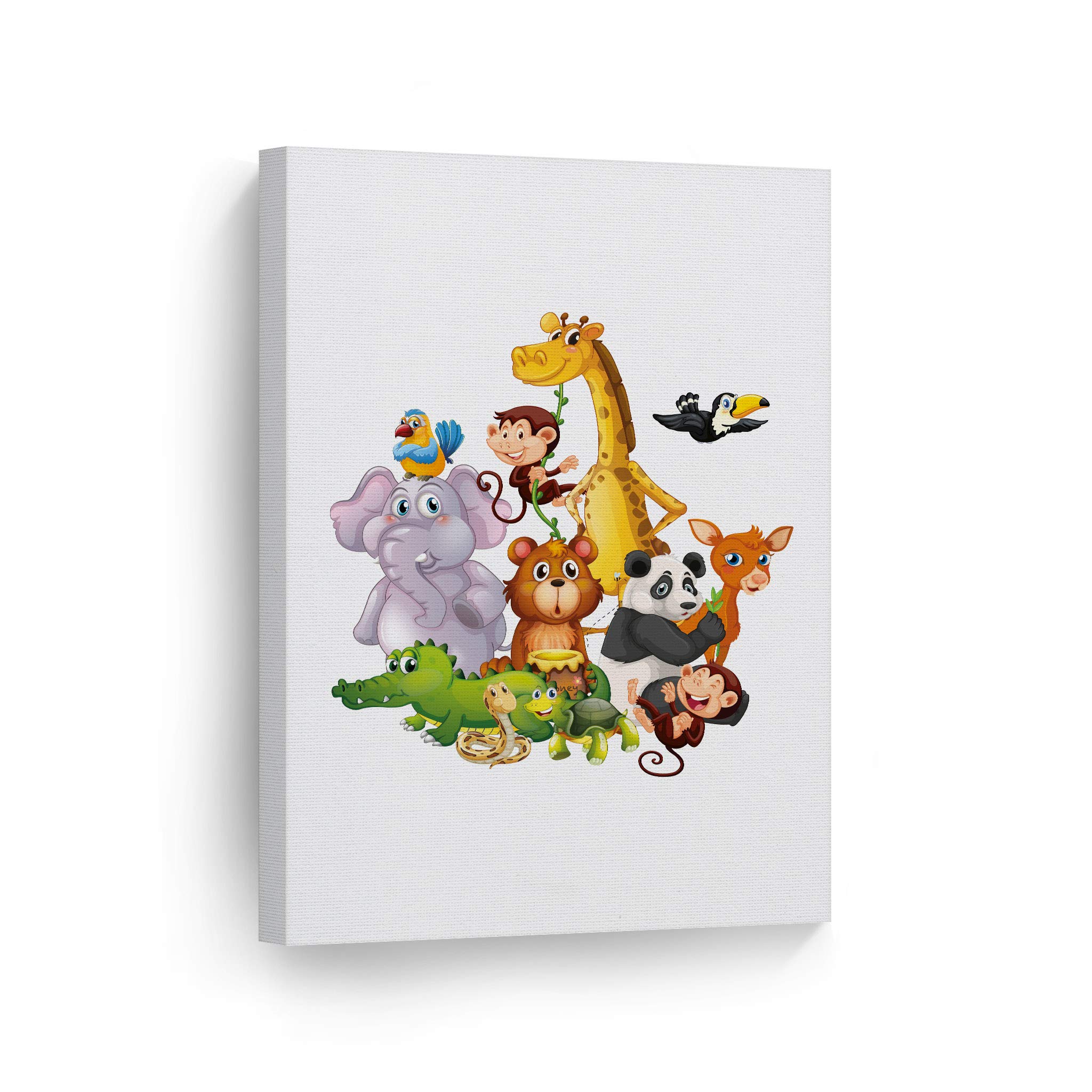Smile Art Design Cute Safari Animal Canvas Wall Art - Elephant, Giraffe, Panda, Bear & Monkey Prints for Nursery, Kids Room, Living Room & Bedroom Decor - 40x30 Rolled Canvas - Perfect for Baby Showers, Birthday Gifts & Home Decoration
