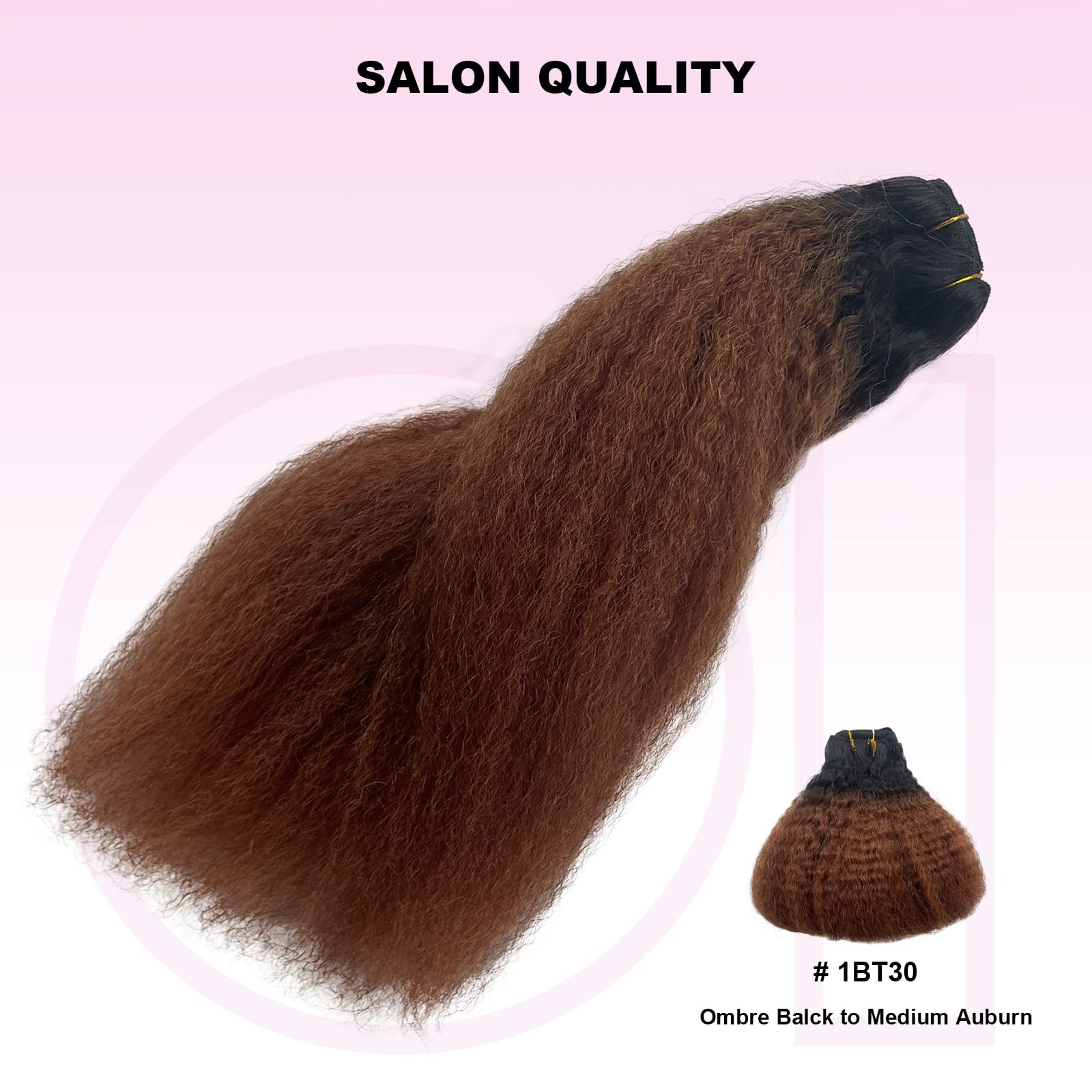 Ombre Black to Medium Auburn Clip-in Hair Extensions for Black Women - 7pcs 14 Inch 120g Remy Human Hair - Perfect for Parties, Weddings & Everyday Styling