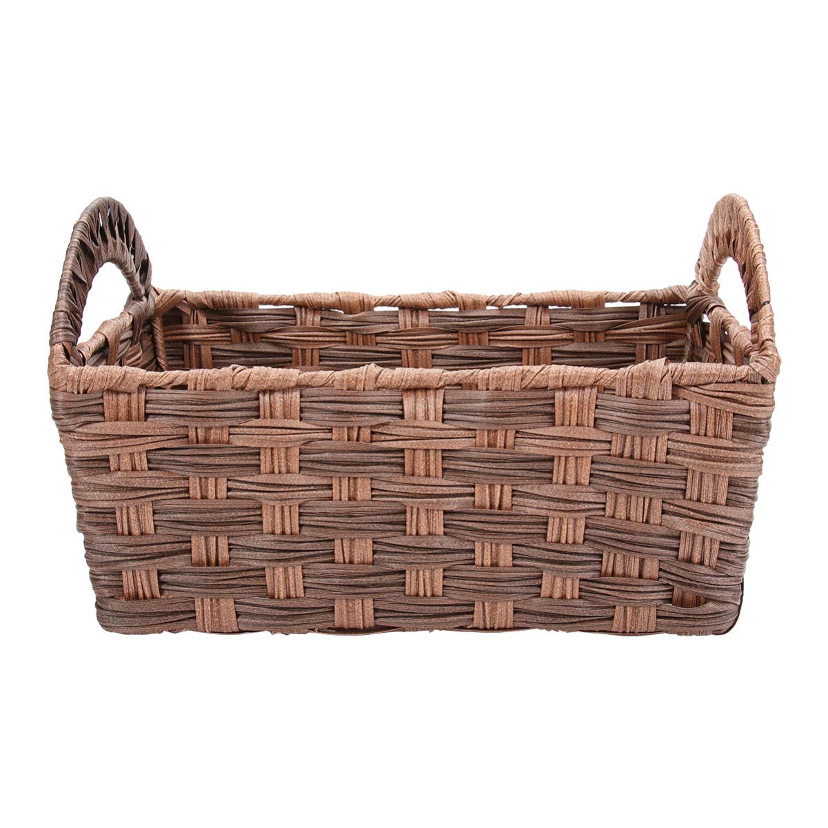 Cabilock Woven Storage Baskets - 3-Pack Wicker Makeup Organizer with Dividers, Coffee Brown Closet & Dresser Organizer Bins for Bedroom, Bathroom, Cupboard Drawer & Shelf Storage - Perfect for Cosmetics, Jewelry & Small Items Organization