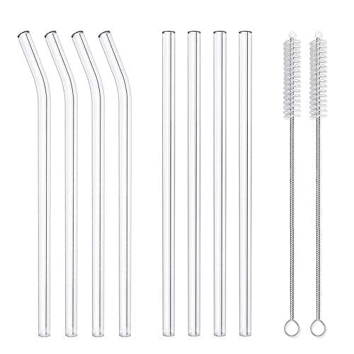 8 Pack Reusable Glass Drinking Straws - 10mm Diameter Smoothie Straws for Milkshakes, Bubble Tea, Iced Coffee & Cold Beverages | Eco-Friendly & Dishwasher Safe | Perfect for Home, Office & Outdoor Use