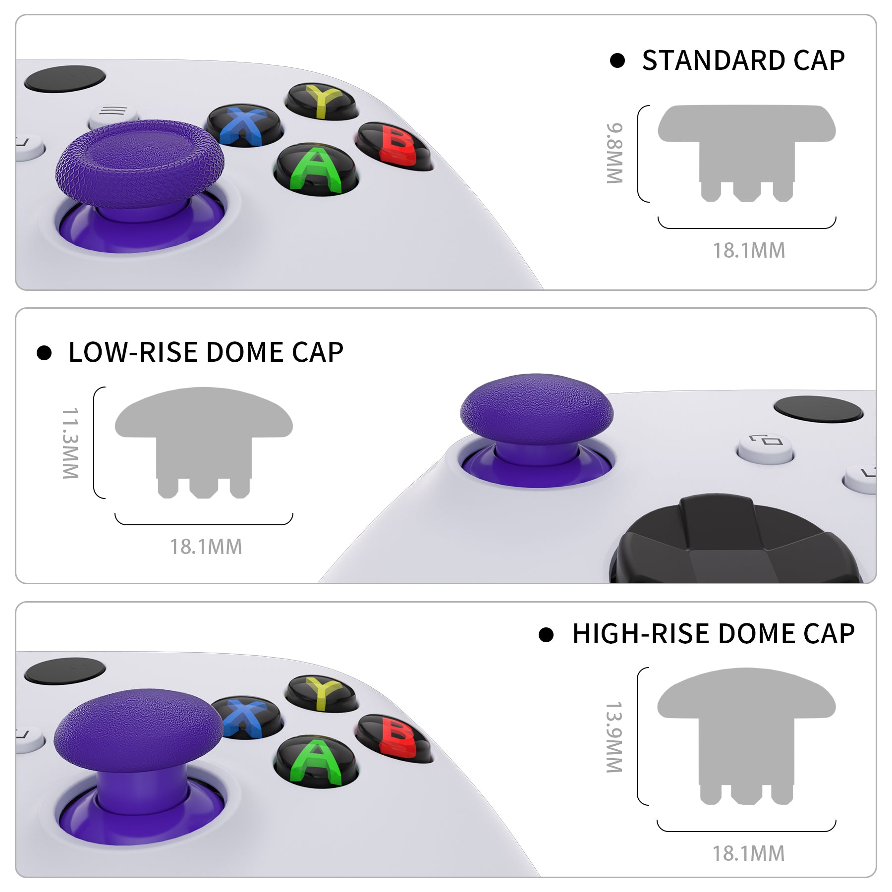 eXtremeRate Interchangeable Thumbsticks for Xbox Core/One S/X/Elite V1 & Nintendo Switch Pro Controller - Purple Analog Joystick Replacement - Perfect for Gaming, FPS, Racing & Long Play Sessions