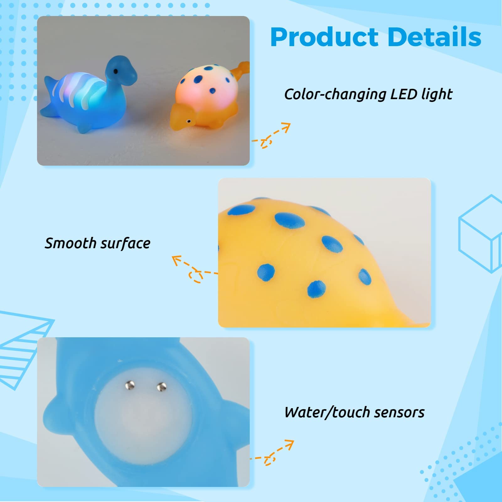 6PCS Light-Up Floating Dinosaur Bath Toys for Toddlers - Waterproof Sensory Shower & Pool Toys for Baby Boys Girls, Fun Bathtime Gifts for Birthday Easter (Ideal for Bathtub Play, Pool Parties & Early Learning Development)
