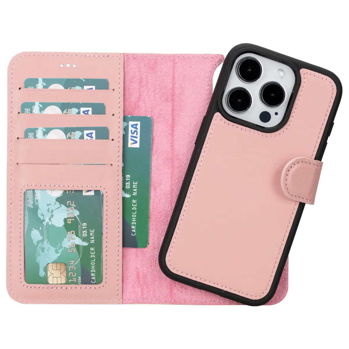 Pink Leather Wallet Case for iPhone 15 Pro - Slim Protective Cover with Card Holder | Perfect for Everyday Use, Travel & Shopping