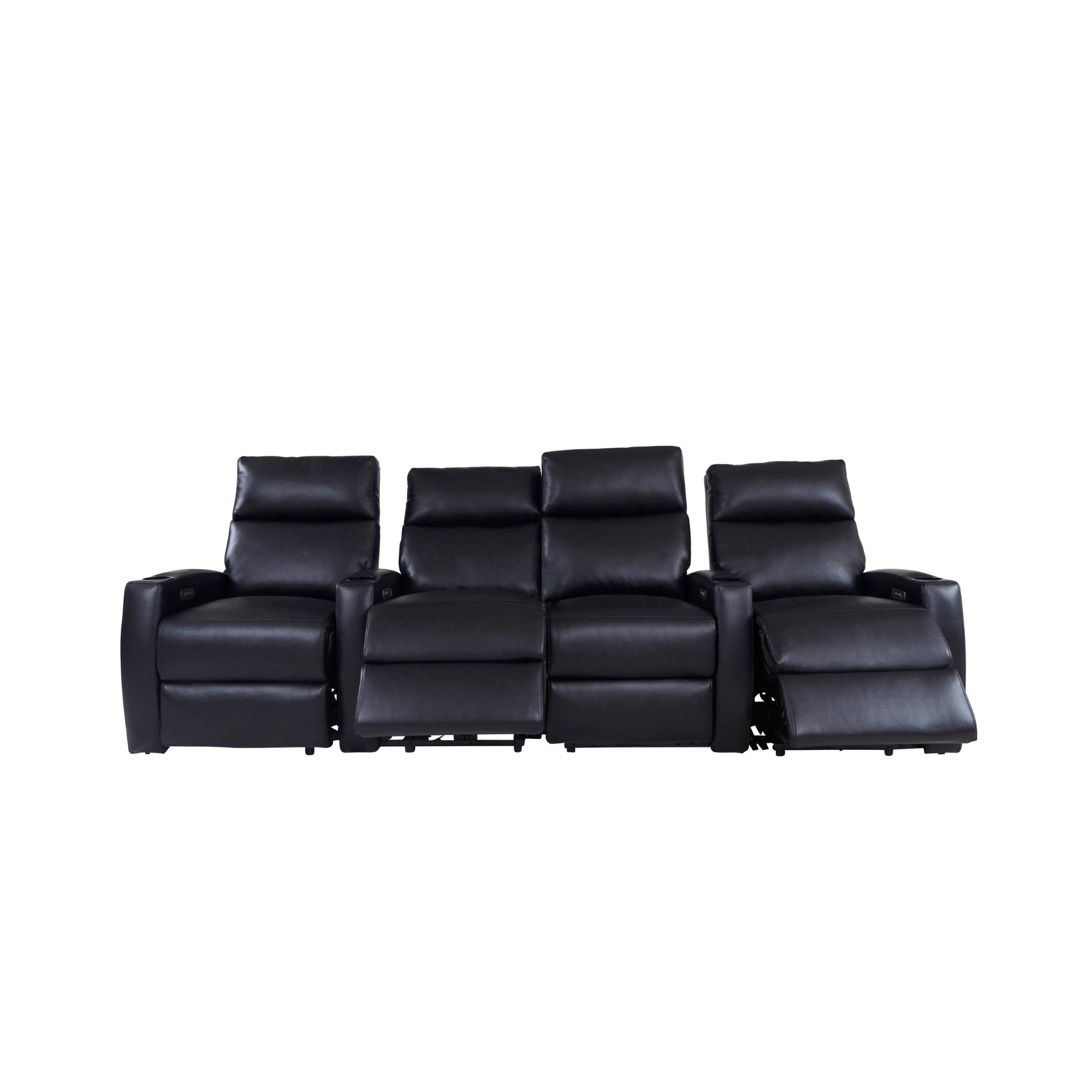 RowOne 4-Piece Recliner Set - Ultra Soft Fabric Sectional Sofa with Cup Holders and USB Ports | Perfect for Living Room, Home Theater, and Family Gatherings