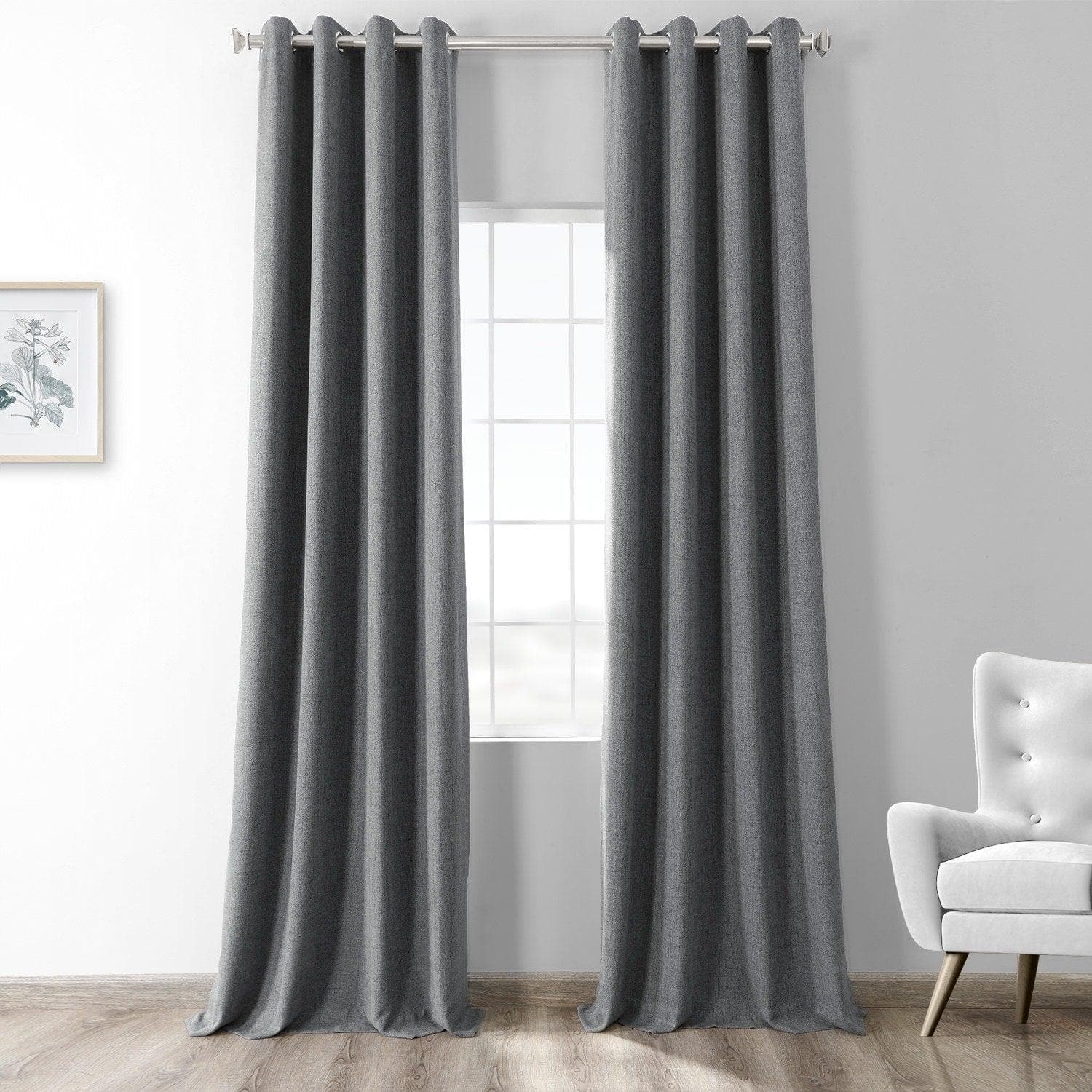 Modern Grey Grommet Blackout Curtains - Thermal Insulated Heathered Wool Weave Window Drapes for Bedroom, Living Room & Home Theater (Set of 2 Panels) - Perfect for Light Blocking, Energy Saving & Noise Reduction