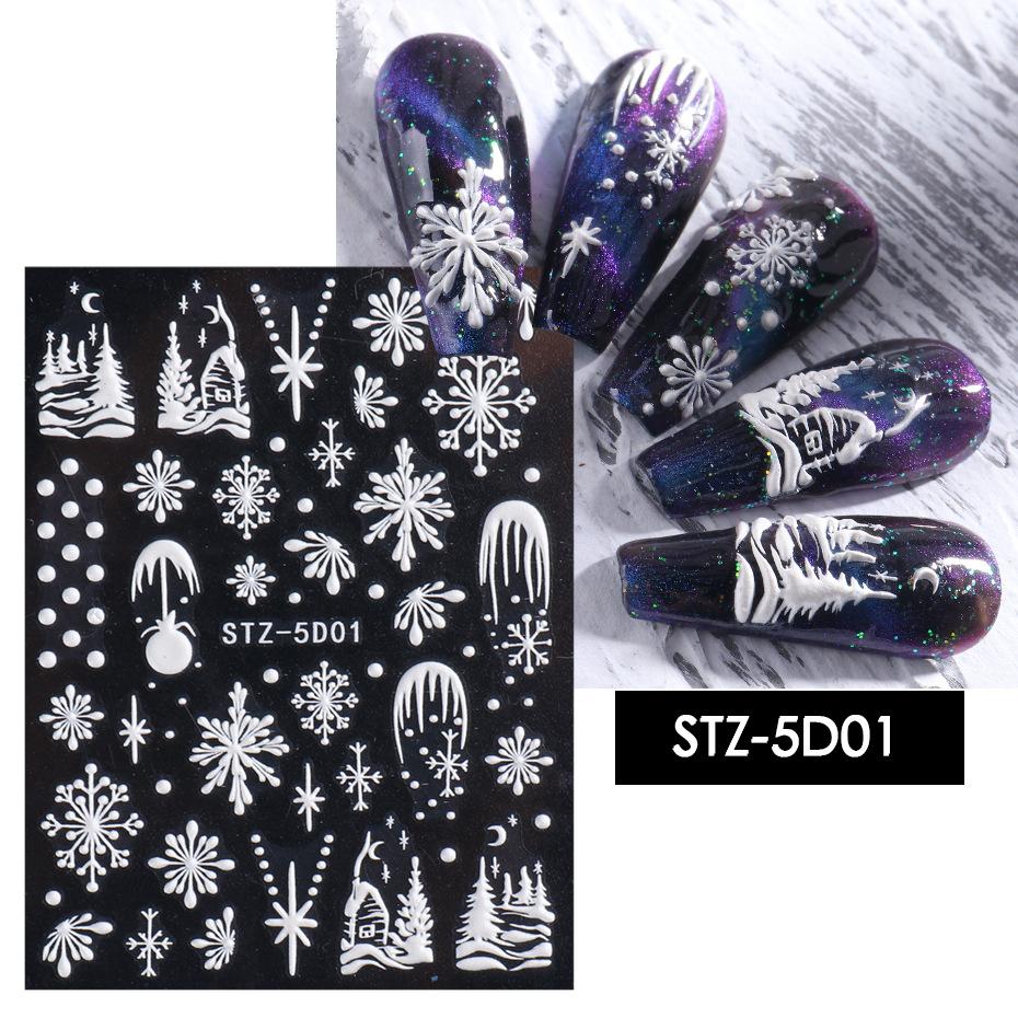 5D Christmas Snowflakes Nail Art Stickers - Festive Holiday Nail Decals for Winter Parties & Gift Giving