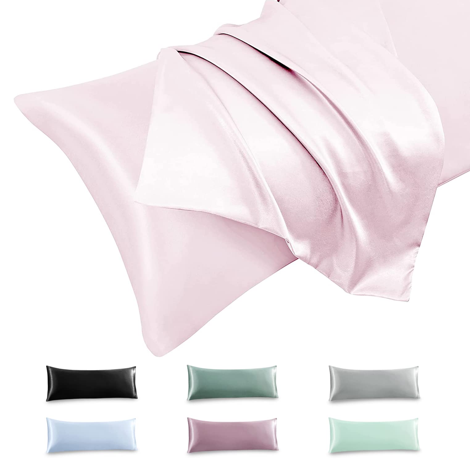 Cooling Satin Body Pillow Cover 20x54 Inches - Soft Silky Blush Pink Pillowcase with Envelope Closure for Adults - Perfect for Hot Sleepers, Pregnancy Support & Bedroom Decor