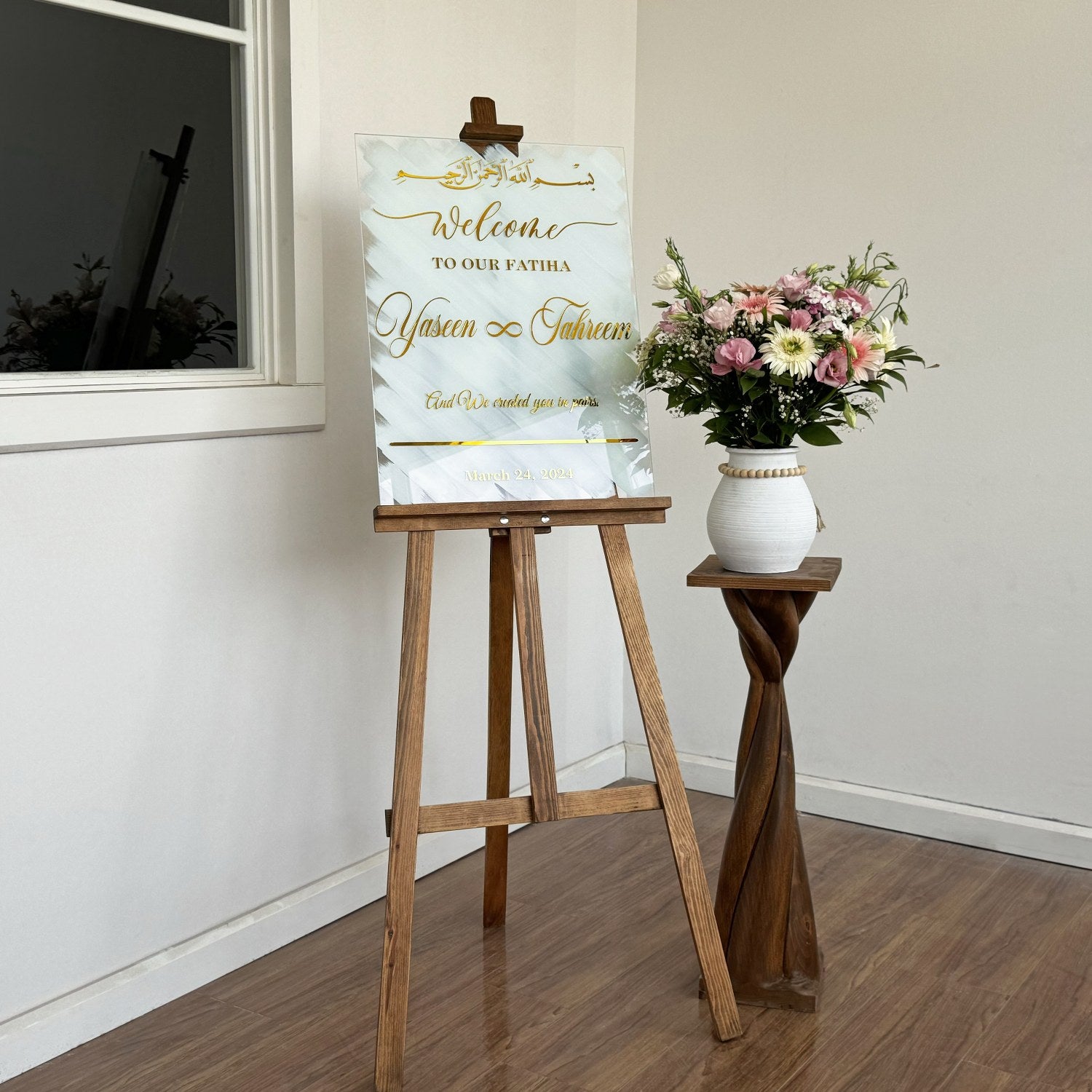 Islamic Nikkah Mirror with Bismillah & Surah Naba Calligraphy - Elegant Glass Wedding Sign for Muslim Marriage Ceremonies & Home Decor