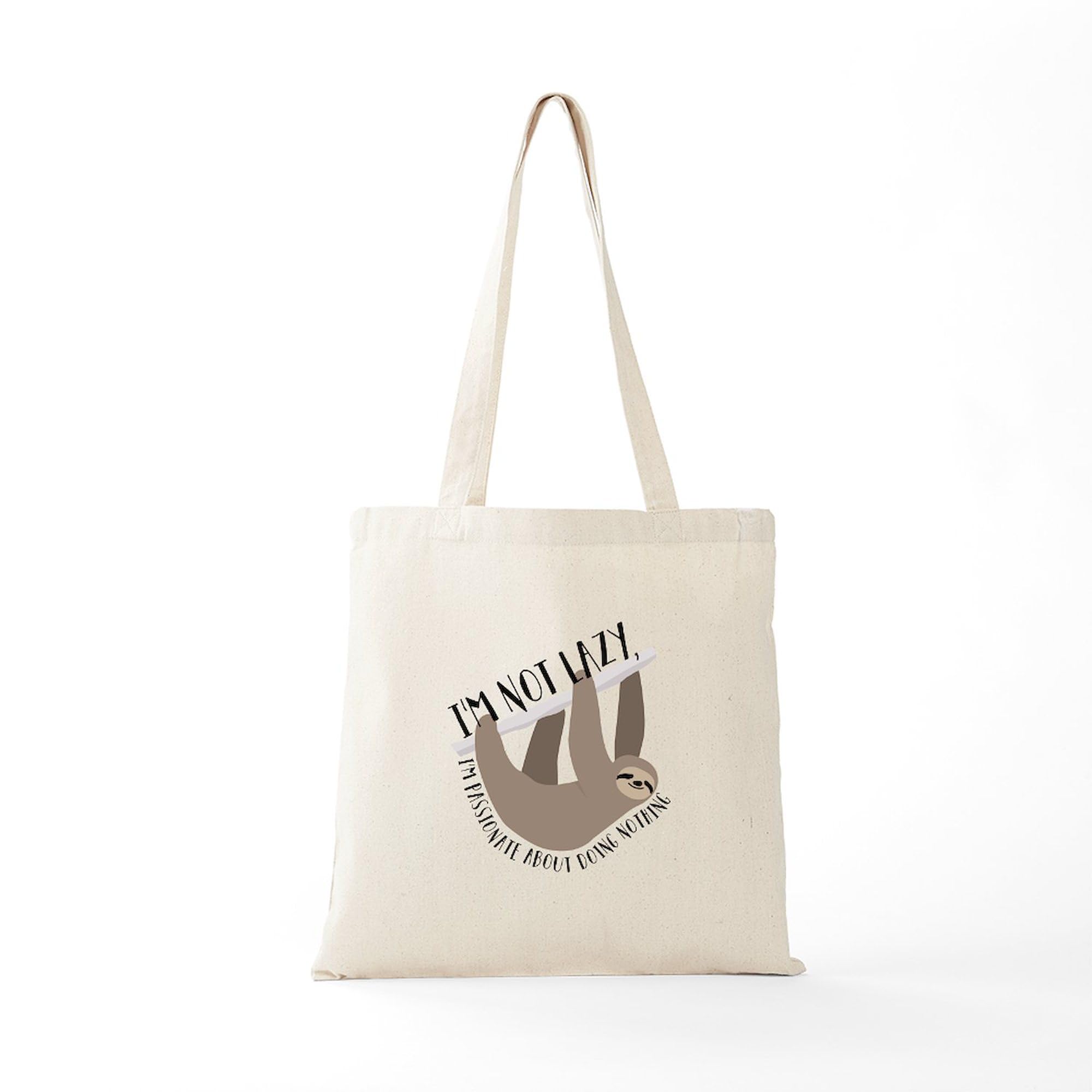 Sloth Tote Bag - Natural Canvas Reusable Shopping Bag with 'I'm Not Lazy' Print | Eco-Friendly Grocery Tote for Beach, Work & Daily Use | Funny Sloth Gift Idea