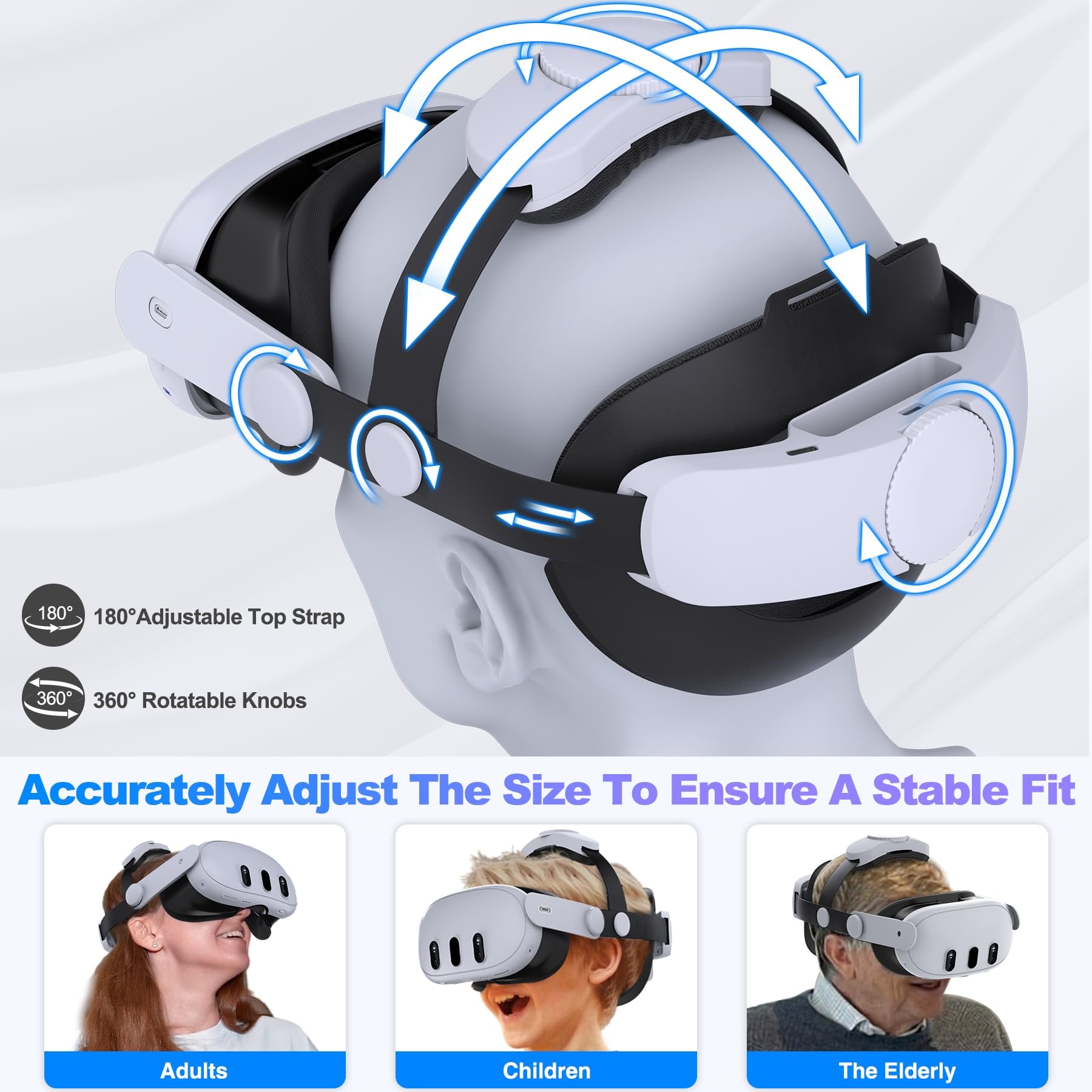 Meta Quest 3S/Quest 3/Quest 2 Comfort Head Strap - Adjustable VR Headset Accessory with Double Knobs for Enhanced Support & Pressure Relief | Perfect for Extended Gaming, VR Fitness & Immersive Experiences