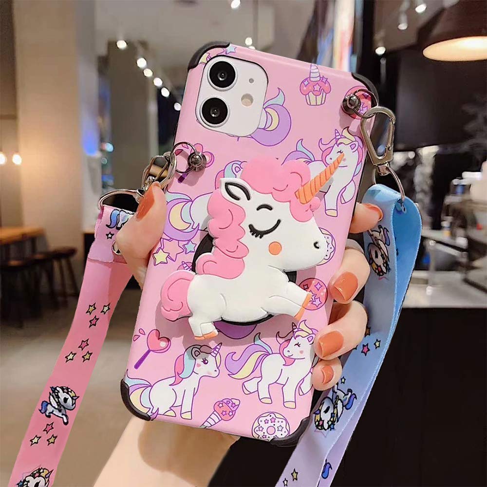 Cute 3D Unicorn Cartoon TPU Case for iPhone 11 Pro Max - Kawaii Pink Protective Phone Cover with Lanyard & Stand for Women & Girls | Perfect for School, Work, and Everyday Use