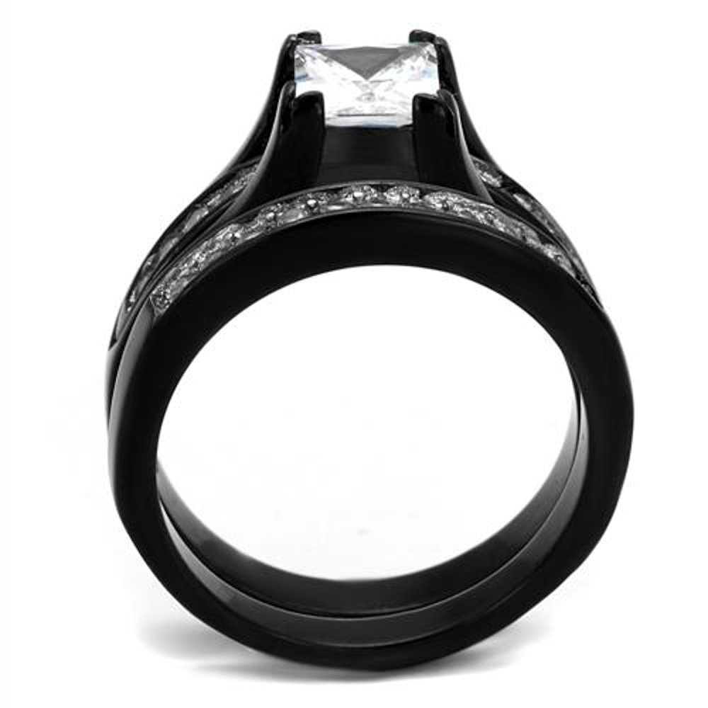 Black Stainless Steel Wedding Rings Set for Couples - Her & His Matching Bands for Engagement & Ceremony