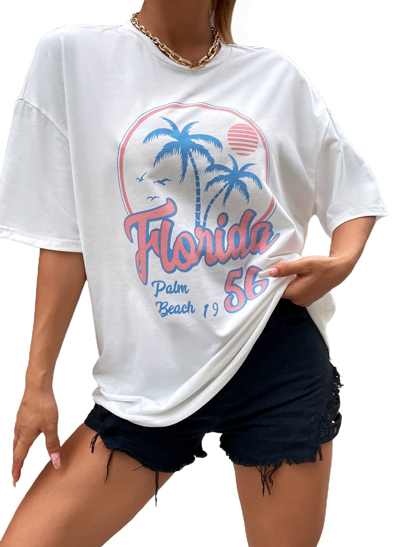 SOLY HUX Women's Oversized Graphic T-Shirt - Car Letter Print Short Sleeve Drop Shoulder Casual Tee for Summer | Streetwear, Lounge, Weekend Outfits