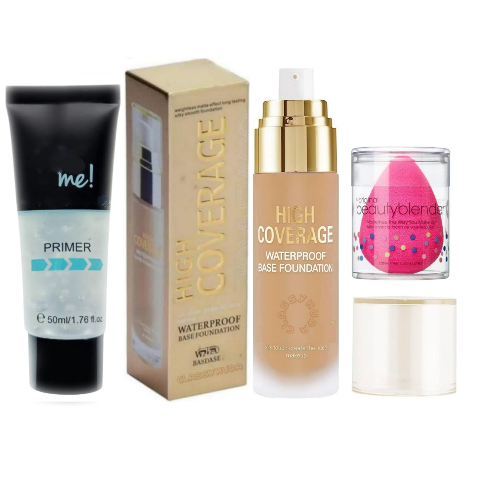 HUDA Professional Face Primer - High Coverage Waterproof Foundation Base & Makeup Sponge Puff | Mini Makeup Kit for Flawless Long-Lasting Makeup | Perfect for Daily Use, Special Occasions & Travel