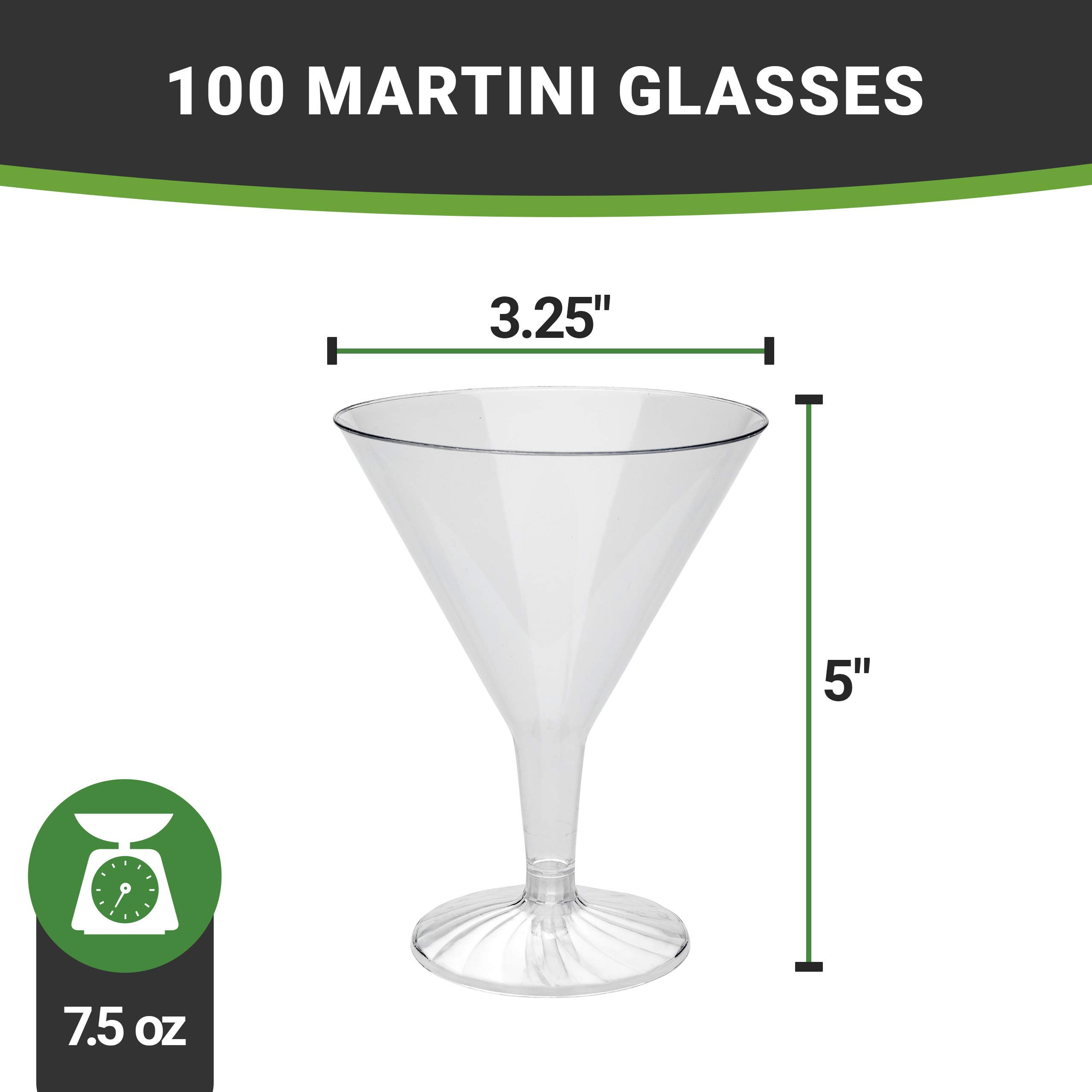 Premium 7.5 oz Clear Plastic Martini Glasses - 100-Pack Round Disposable Cocktail Cups for Weddings, Parties & Events | Restaurantware Unassembled Barware for Easy Storage & Transport