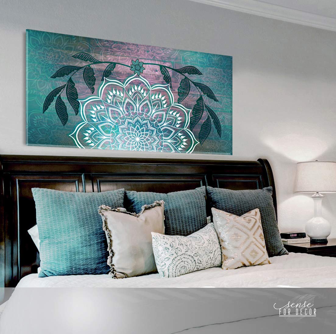 Boho Mandala Wall Hanging - Handmade Macrame Wall Art for Bedroom & Living Room Decor - Boho Headboard in Teal (60