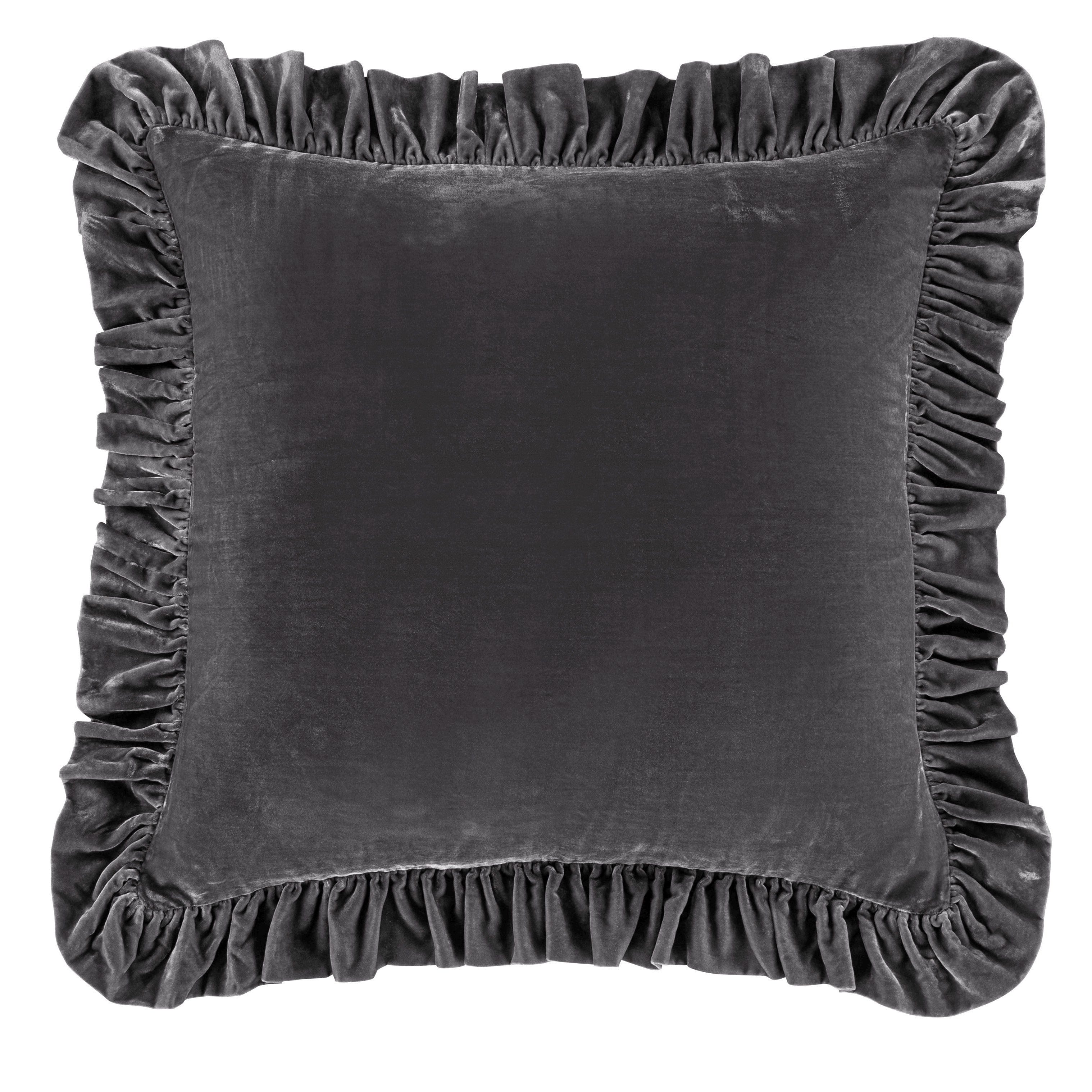 Stella Faux Silk Velvet Ruffled Euro Sham Pillow Cover - Luxury Decorative Pillowcase for Bedroom Decor, Sofa & Couch Accent