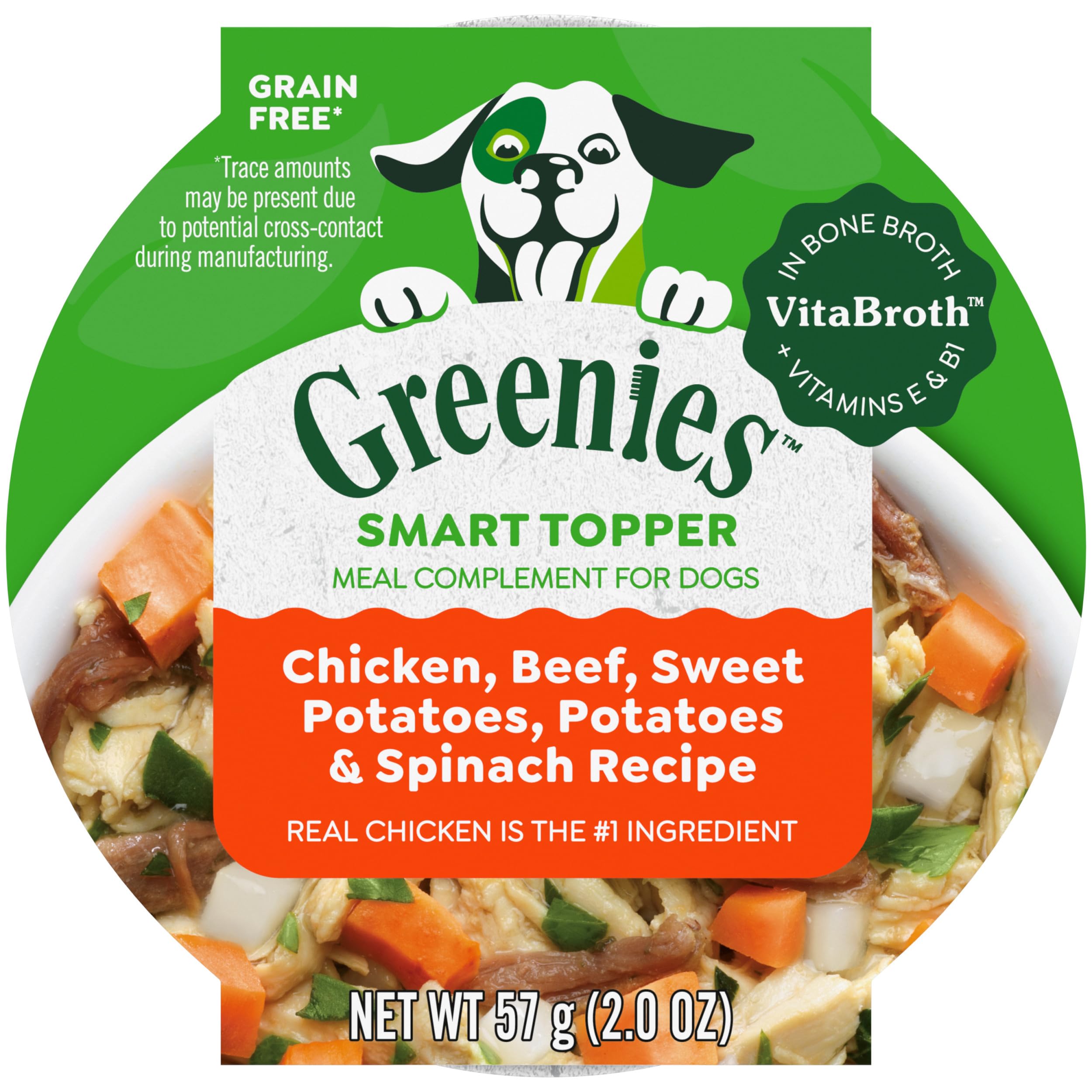 Greenies Smart Topper High Protein Wet Dog Food Mix - Chicken, Beef, Sweet Potato & Spinach Recipe in Vitabroth™ with Bone Broth & Vitamins E & B1 (10 Pack) - Perfect for Senior Dogs & Picky Eaters to Enhance Kibble Flavor & Nutrition