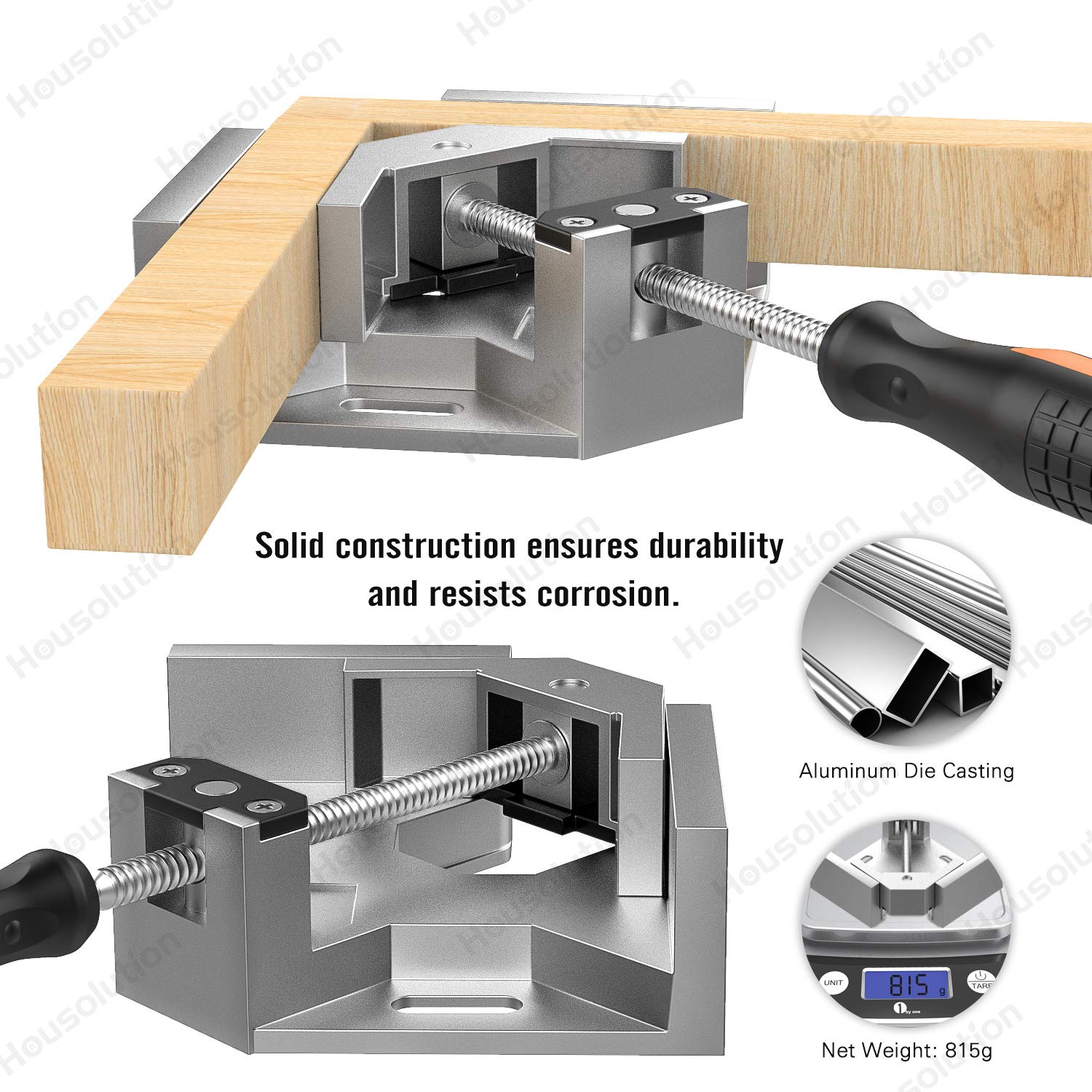 Housolution 2-Pack 90° Right Angle Clamp - Aluminum Alloy Woodworking Corner Clamp with Adjustable Swing Jaw for Photo Frames, Cabinets & DIY Projects - Silver Gray (Perfect for Woodworking, Carpentry & Home Improvement)