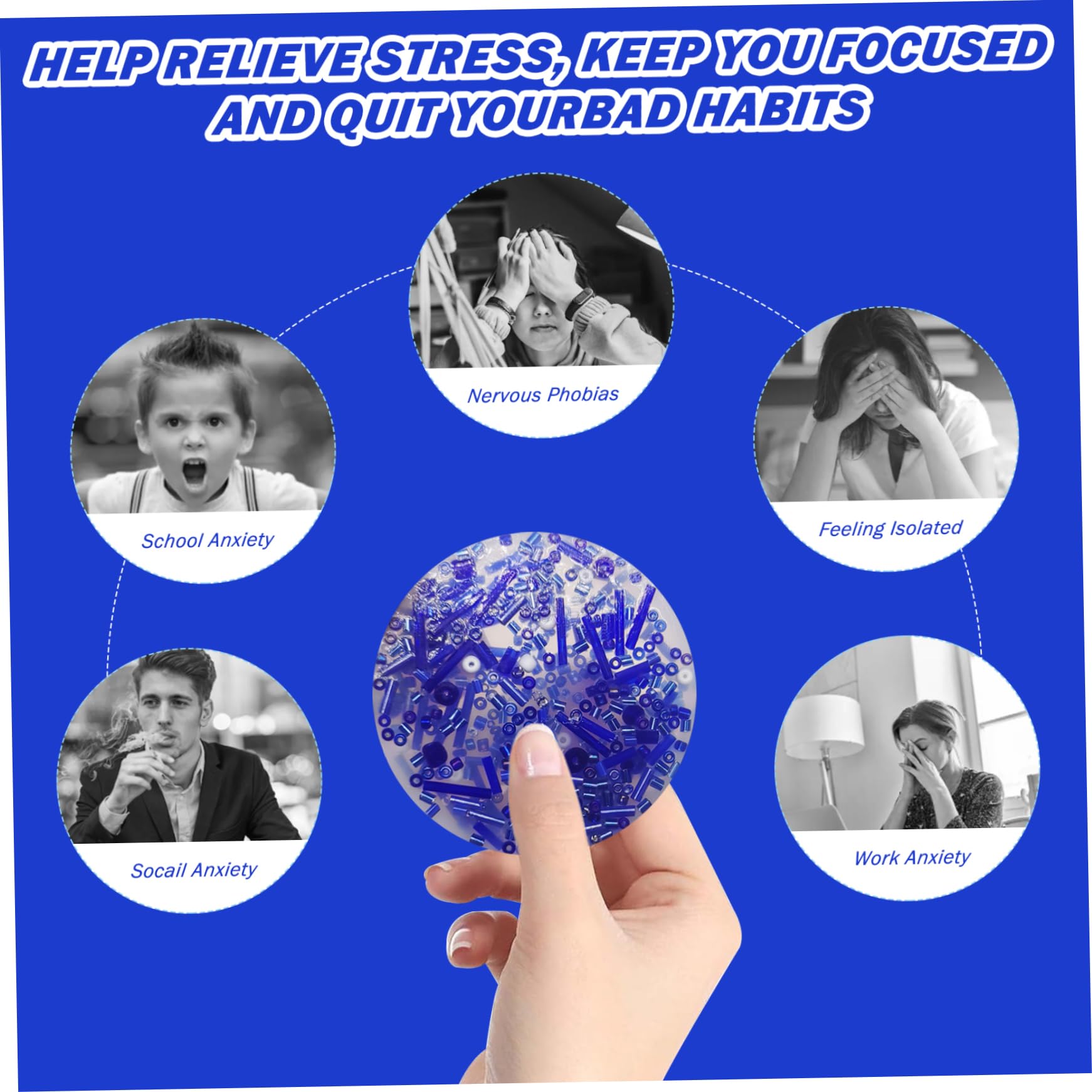 2PCS 3.4 Inch Round Silicone Skin Picking Fidget Toys - Double-Sided Anxiety Relief Sensory Toys for Kids & Adults (Blue) - Perfect for Stress Relief, ADHD, Autism & Office Use
